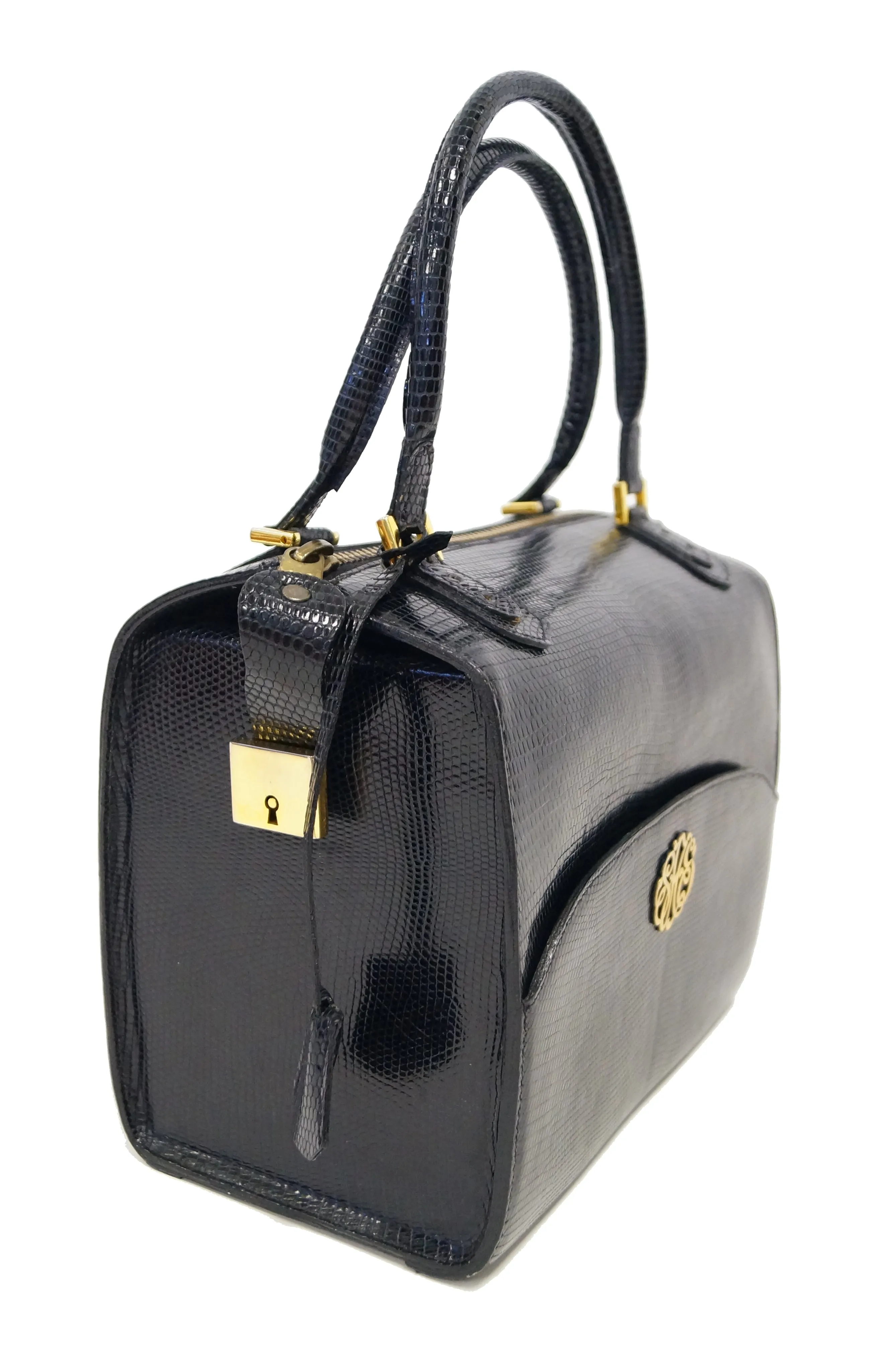 1960s Martin Van Schaak Custom Black Lizard Box Bag