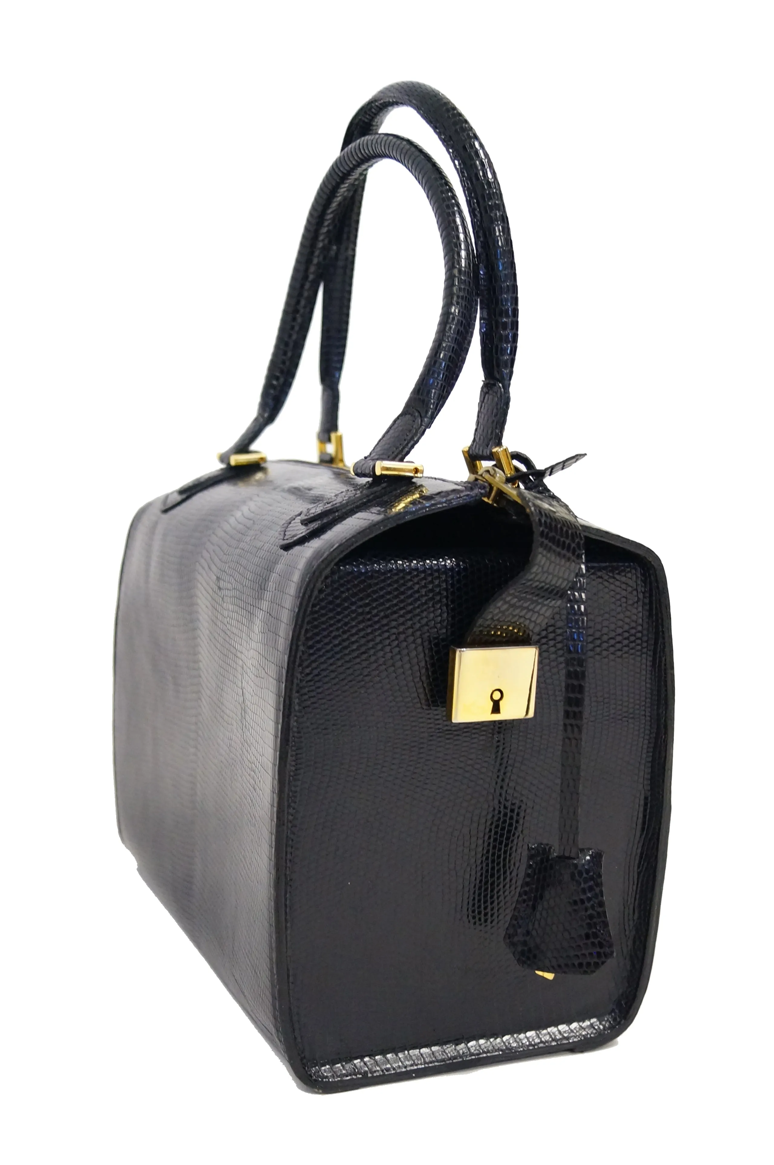 1960s Martin Van Schaak Custom Black Lizard Box Bag