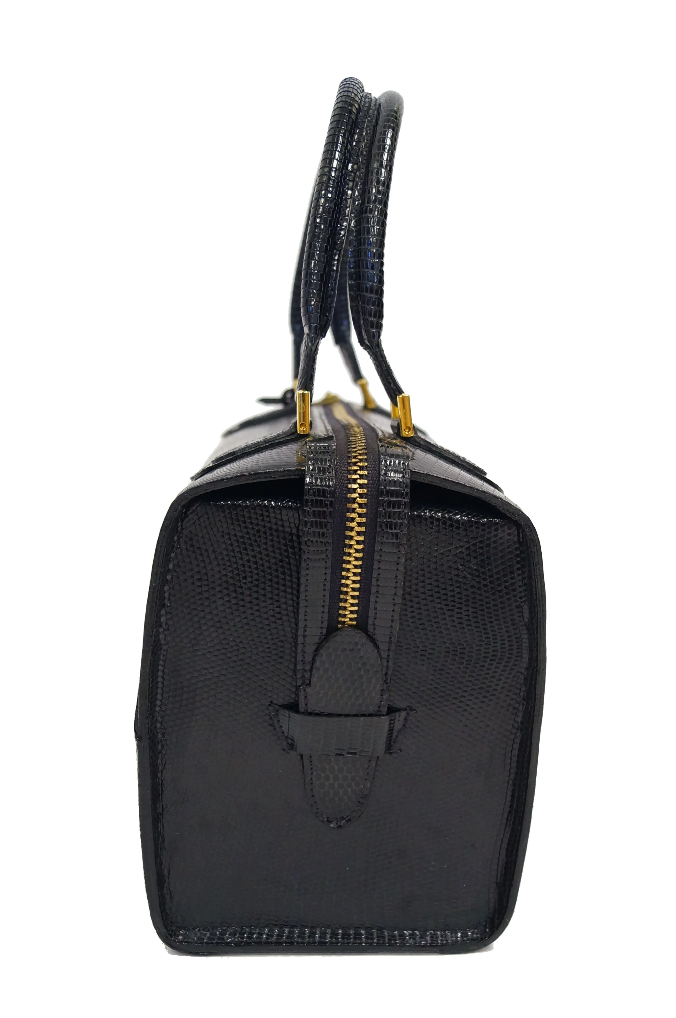 1960s Martin Van Schaak Custom Black Lizard Box Bag