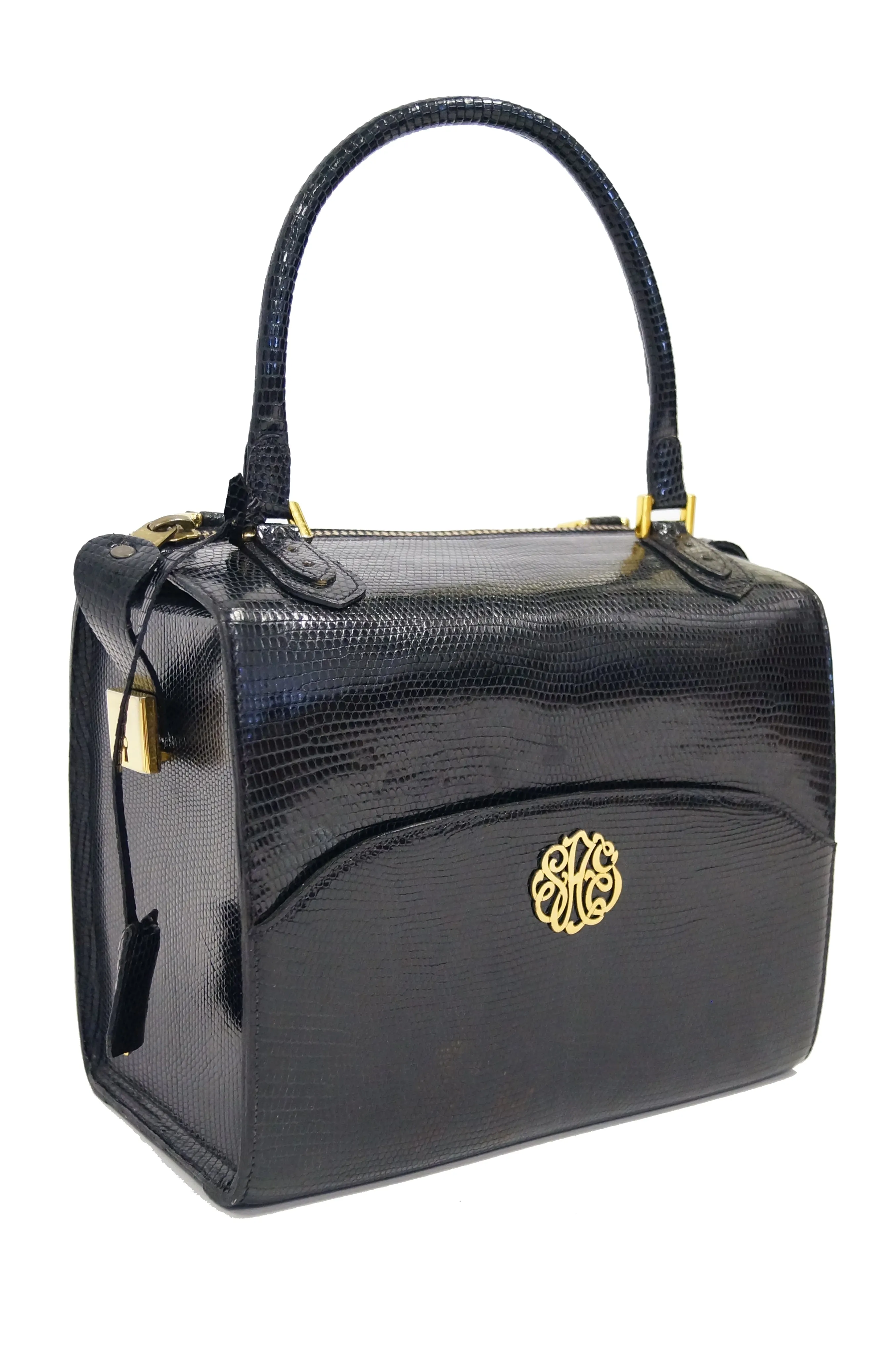 1960s Martin Van Schaak Custom Black Lizard Box Bag