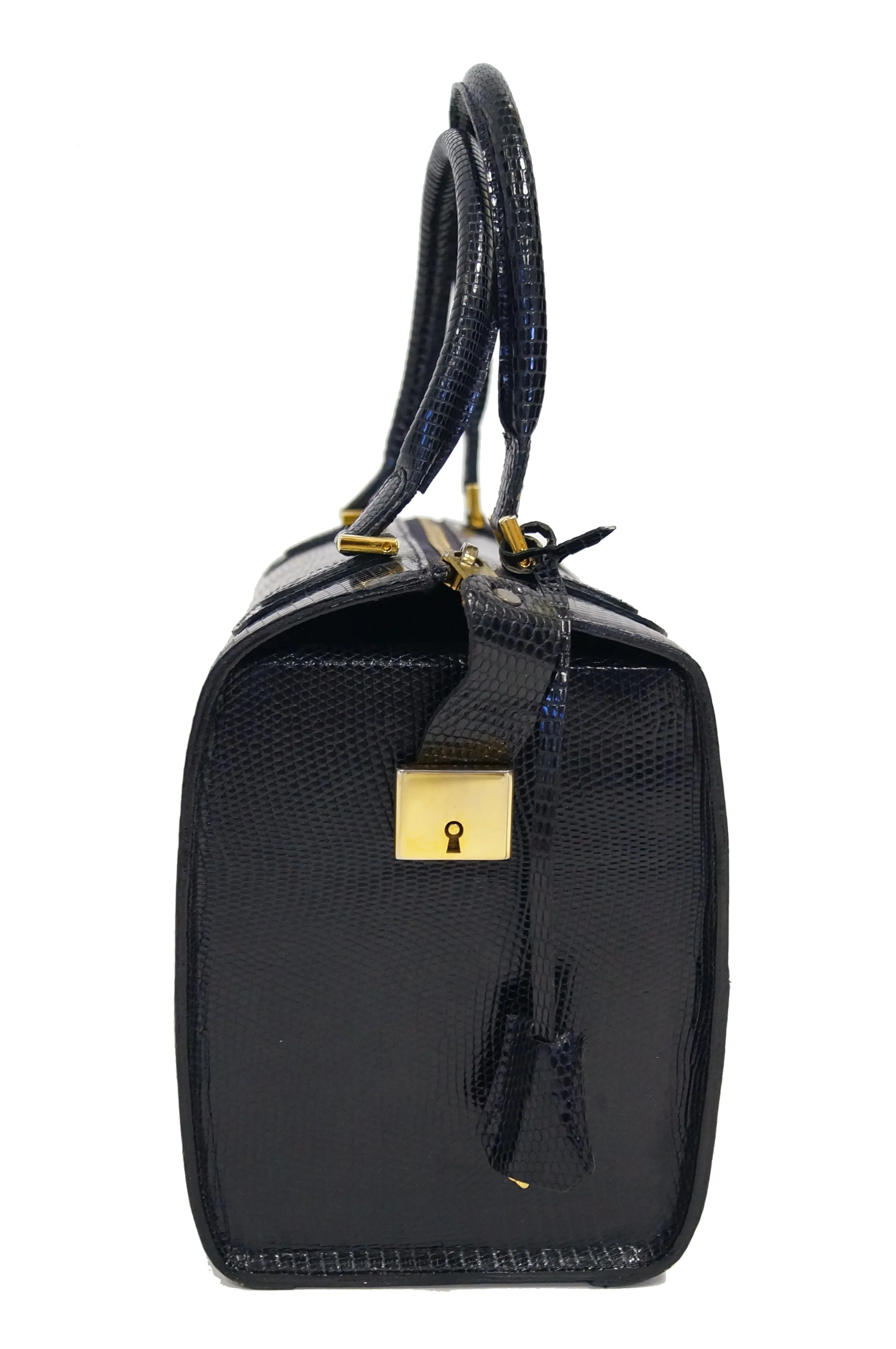 1960s Martin Van Schaak Custom Black Lizard Box Bag