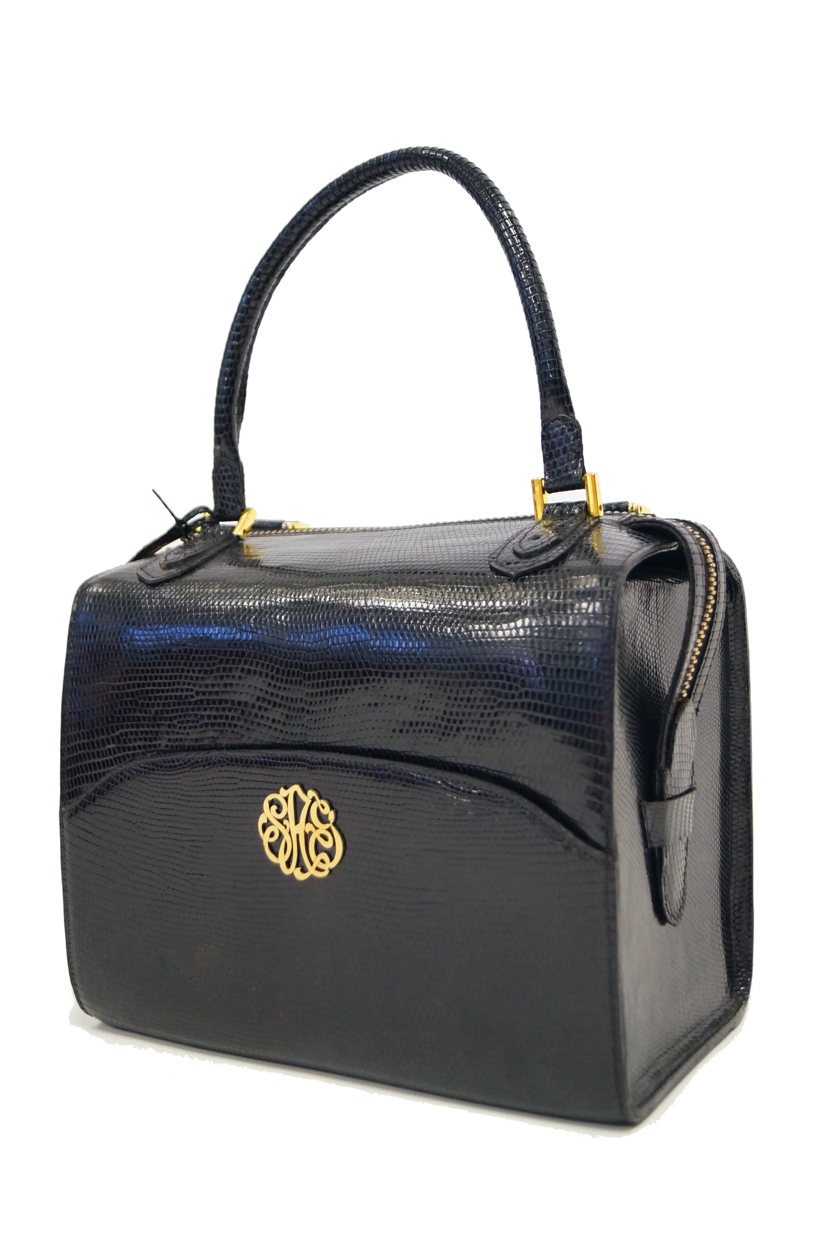 1960s Martin Van Schaak Custom Black Lizard Box Bag