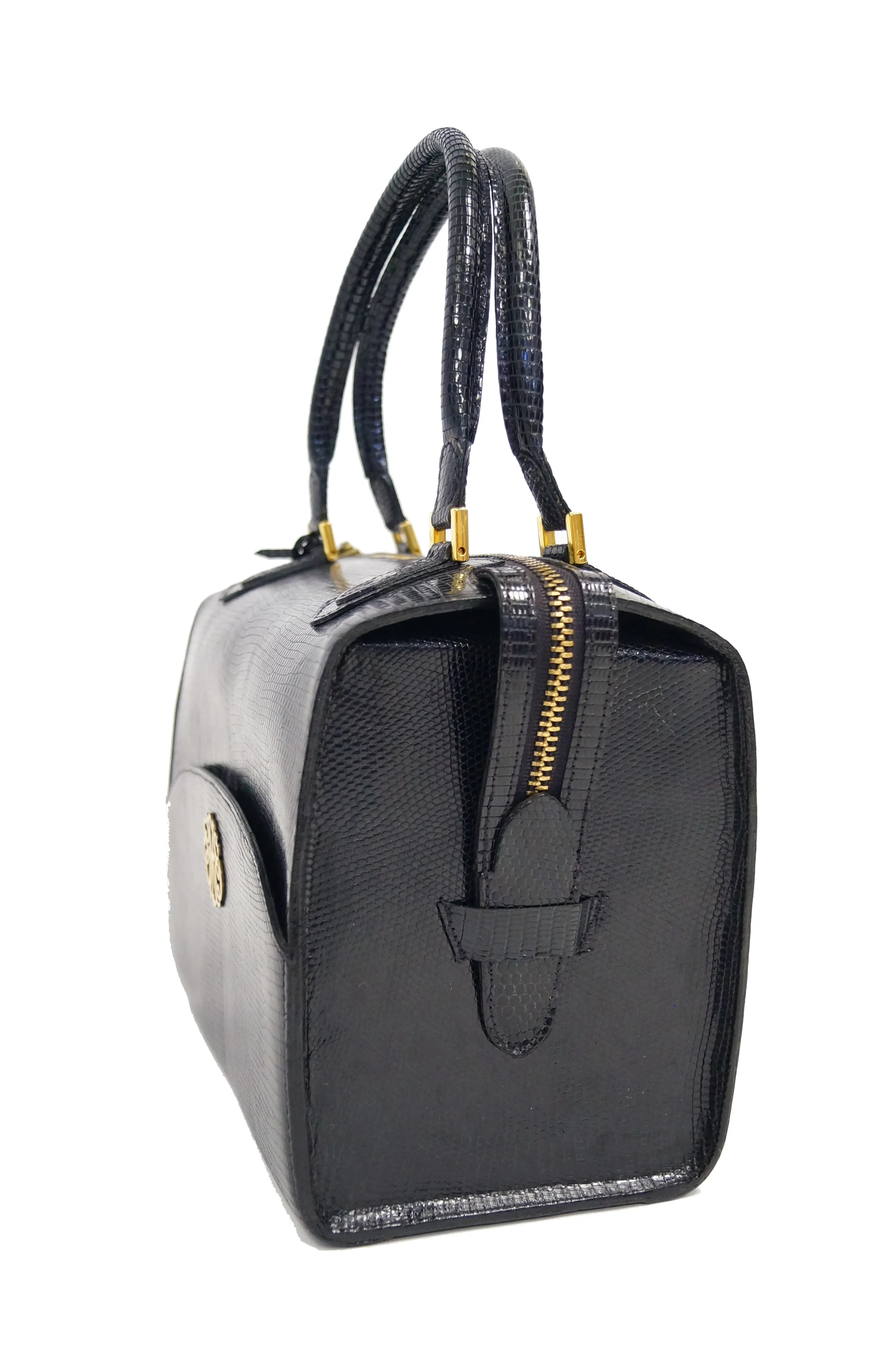 1960s Martin Van Schaak Custom Black Lizard Box Bag