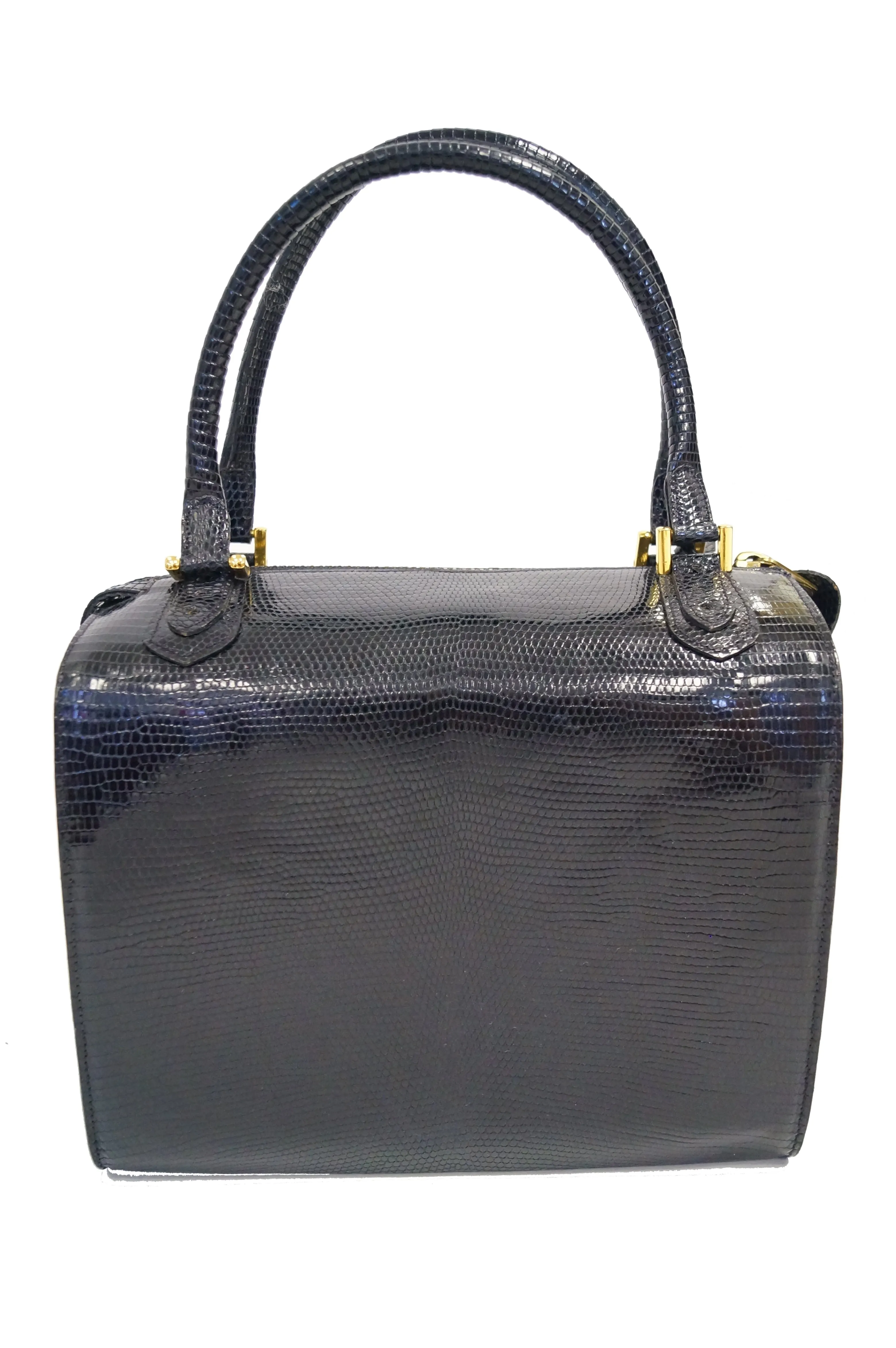 1960s Martin Van Schaak Custom Black Lizard Box Bag