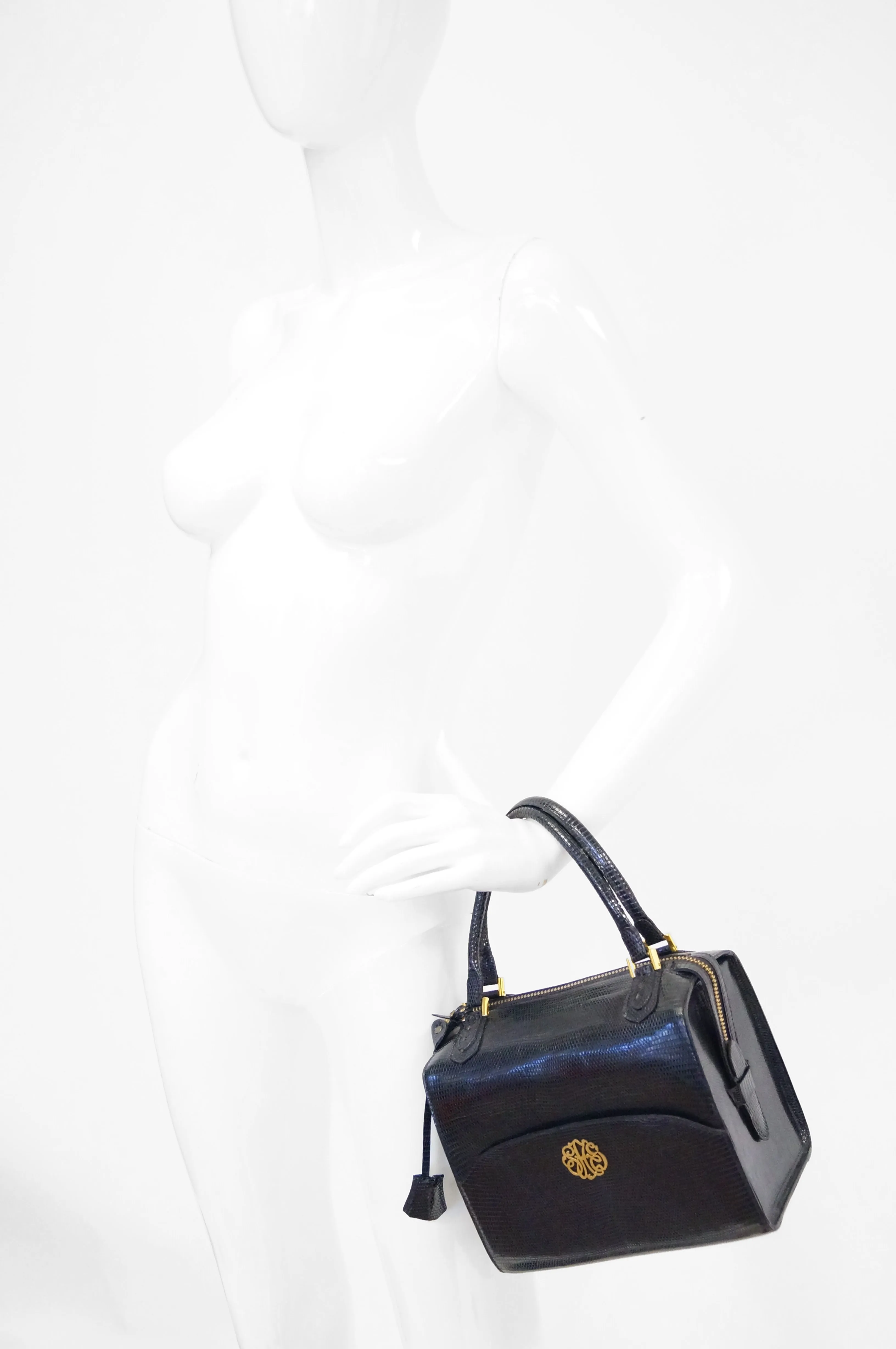1960s Martin Van Schaak Custom Black Lizard Box Bag