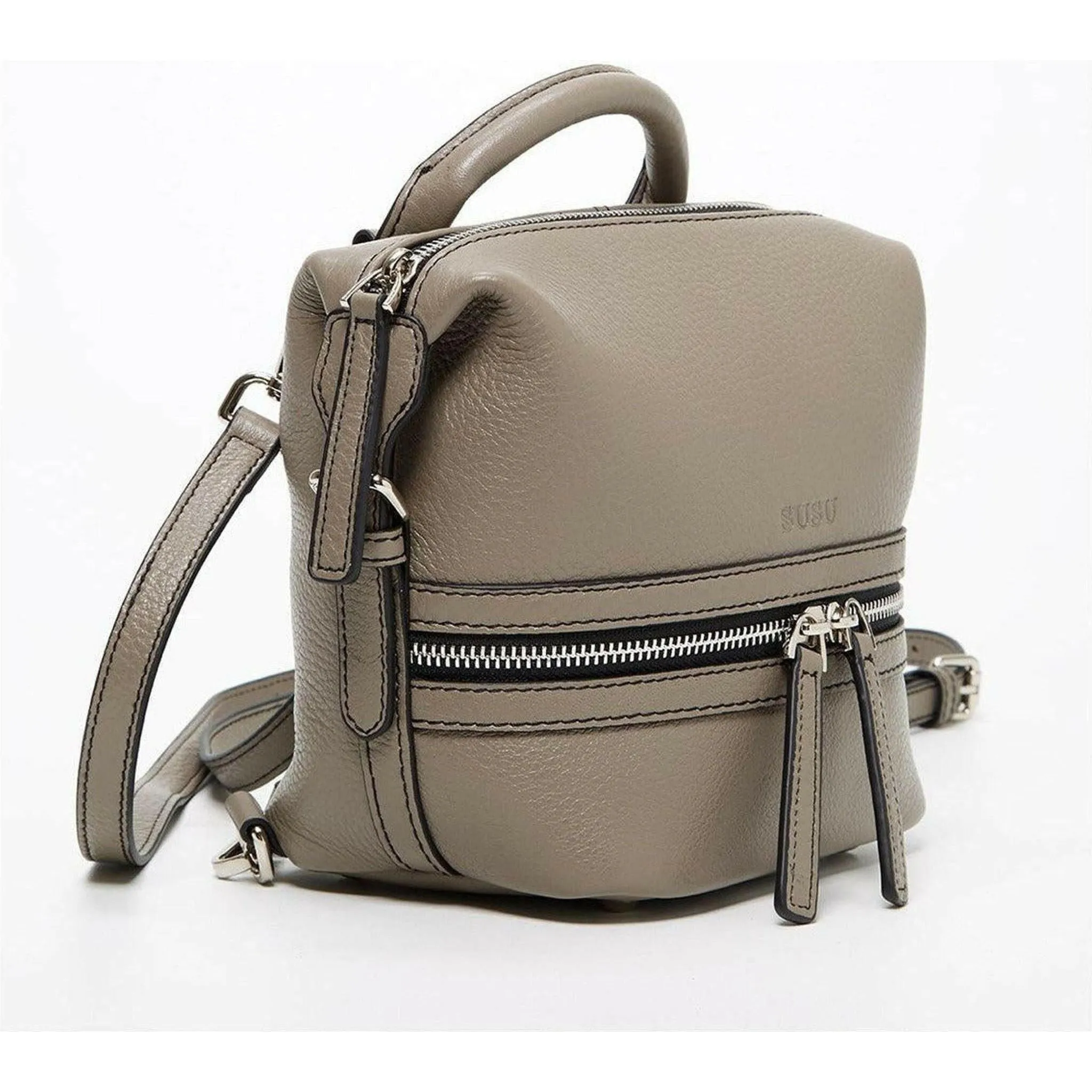 Ashley Small Leather Backpack Purse in Gray