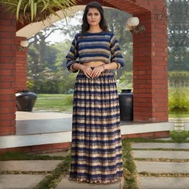 Beautiful Navy Blue Colored Casual Wear Printed Western Crop Top - Skirt Set