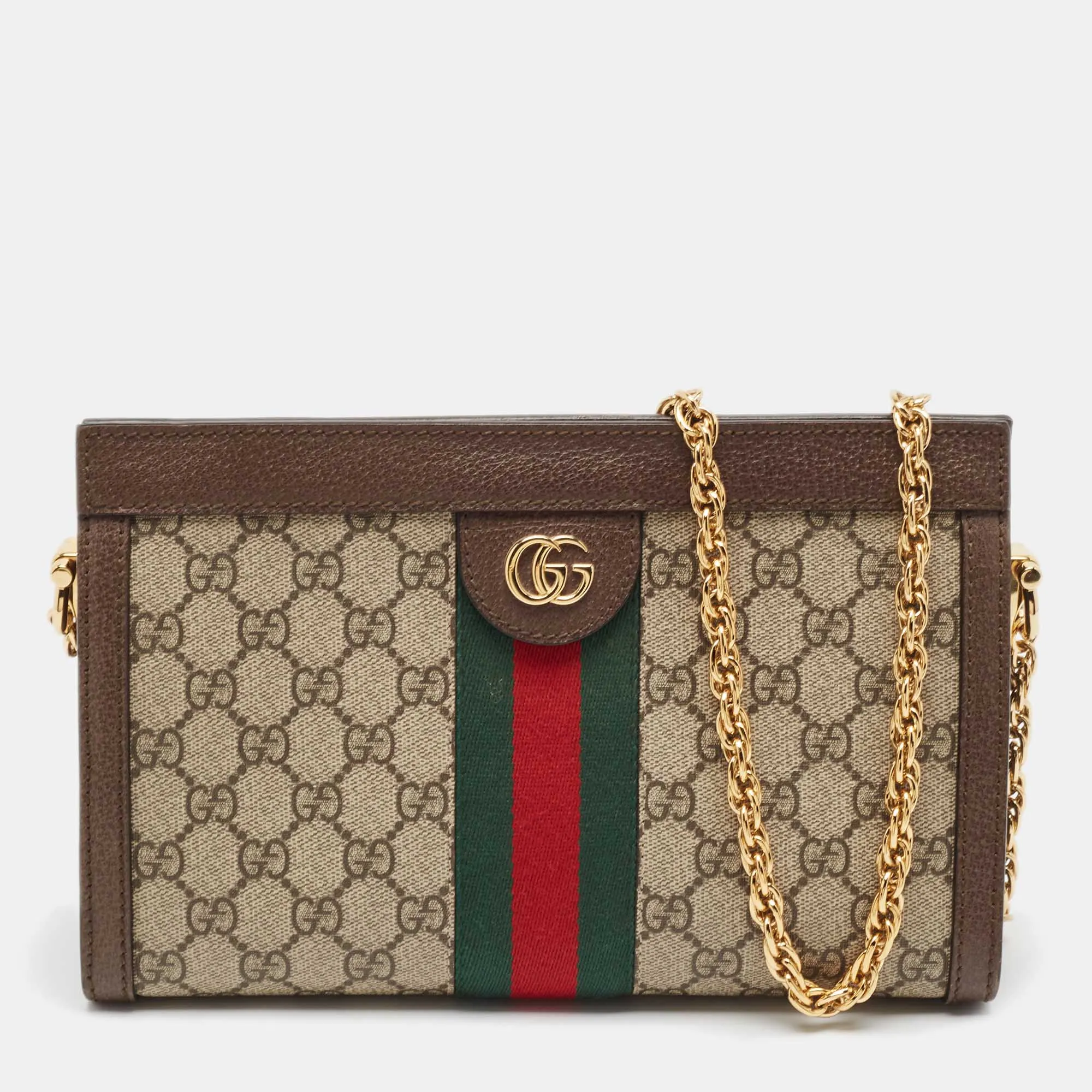 Beige/Brown GG Supreme Canvas and Leather Ophidia Chain Bag
