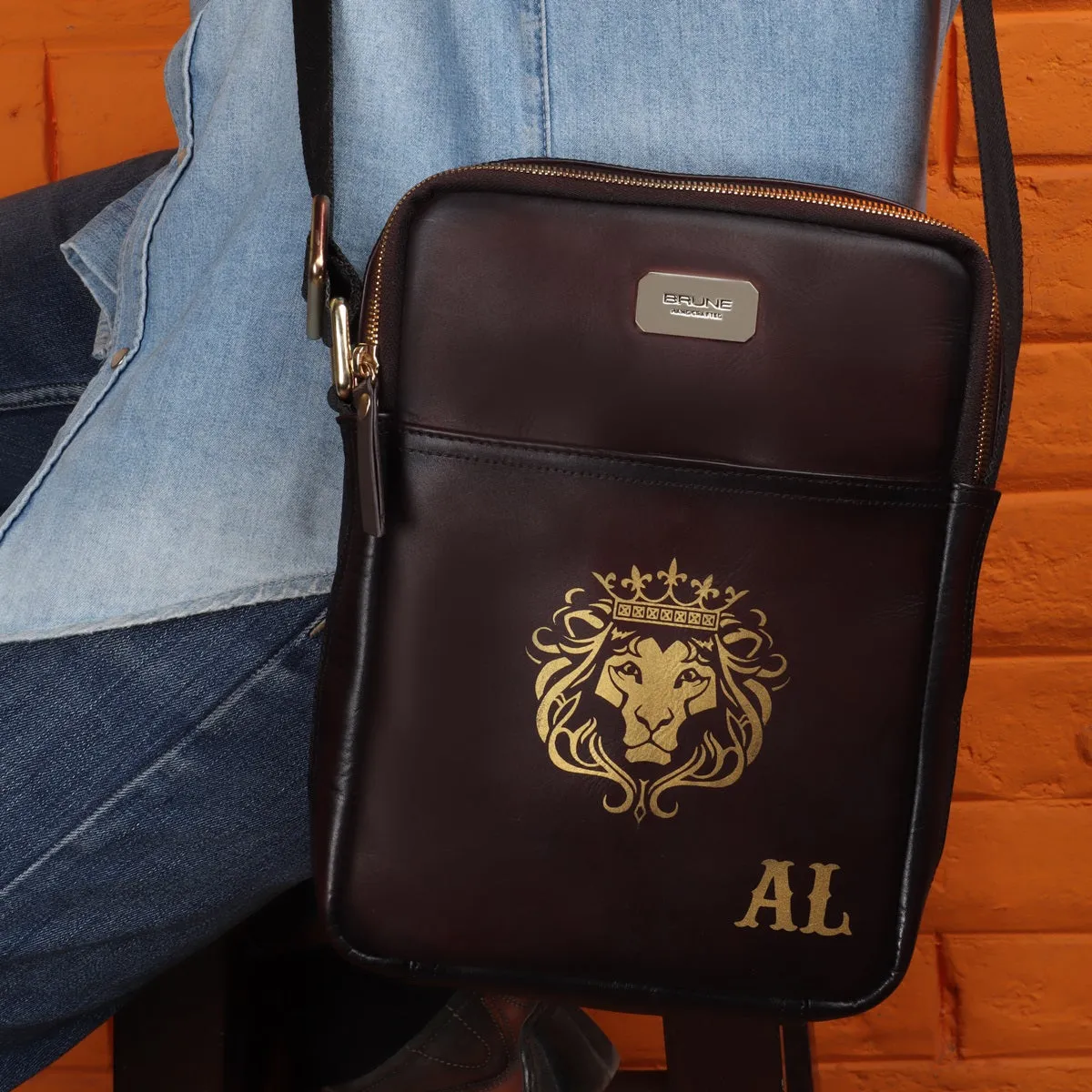 Bespoke Hand-Paint Name Initial Dark Brown Genuine Leather Crossbody City Bag by Brune & Bareskin