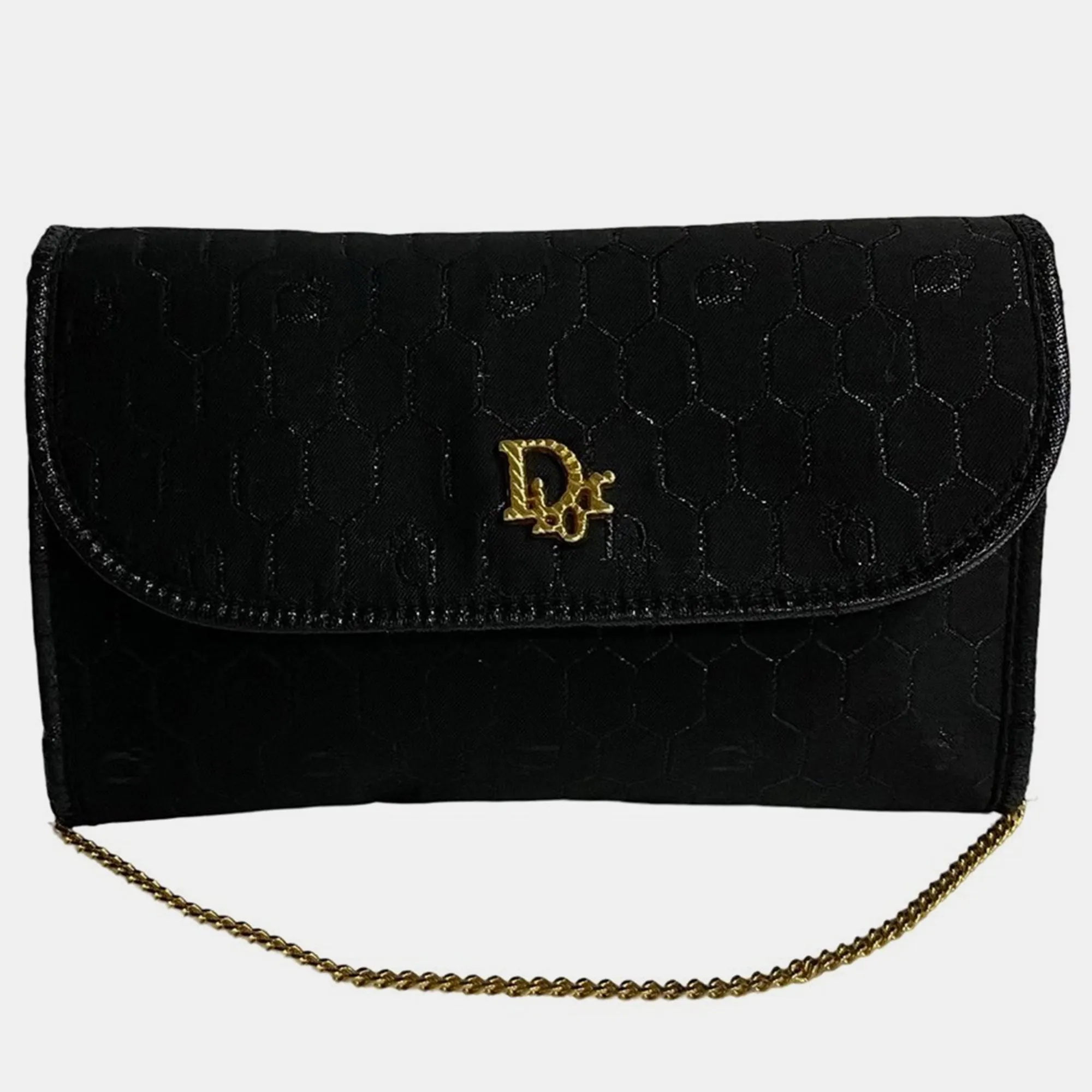 Black Canvas Honeycomb Canvas Chain Crossbody Bag