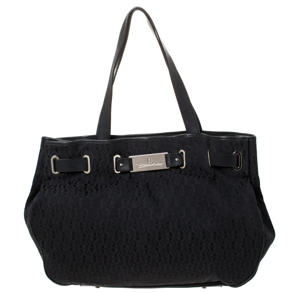 Black Signature Canvas and Leather Tote