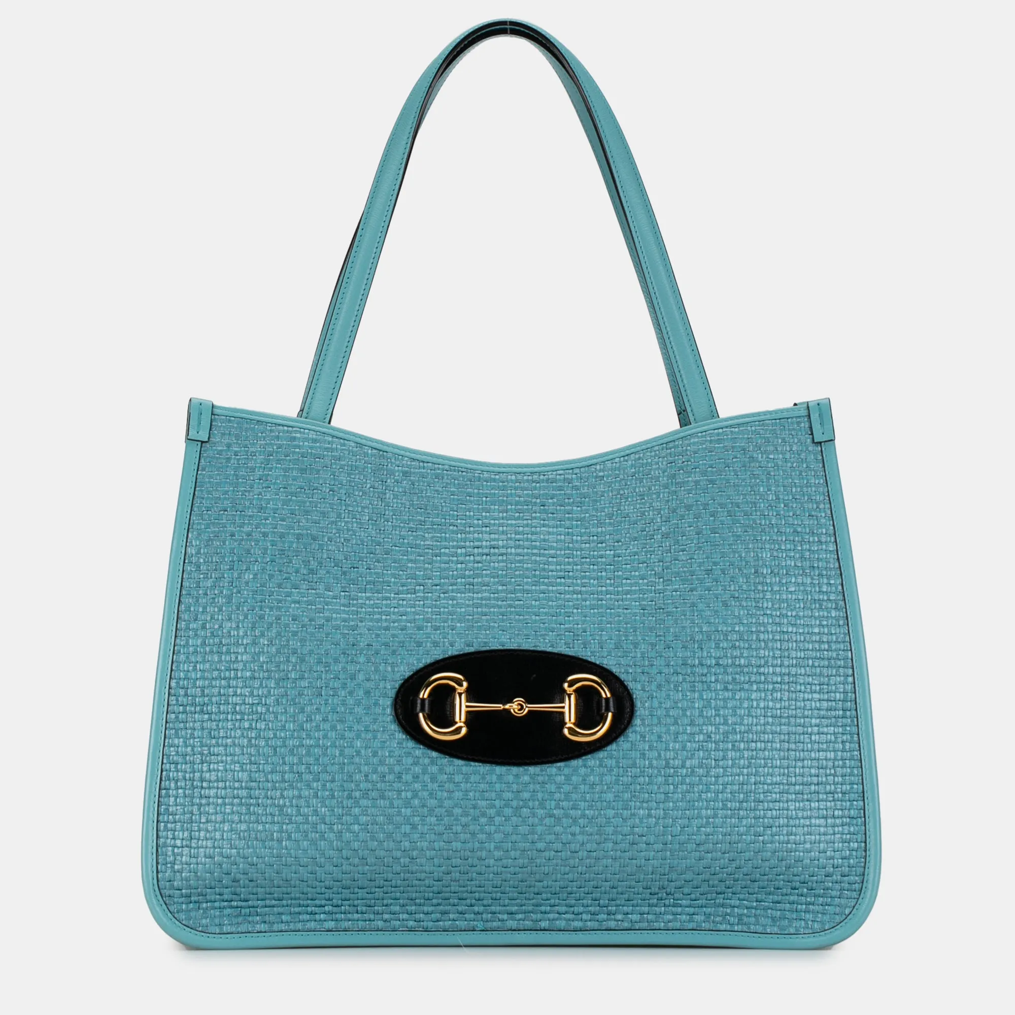 Blue Raffia Horsebit 1955 Tote Bag