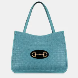 Blue Raffia Horsebit 1955 Tote Bag