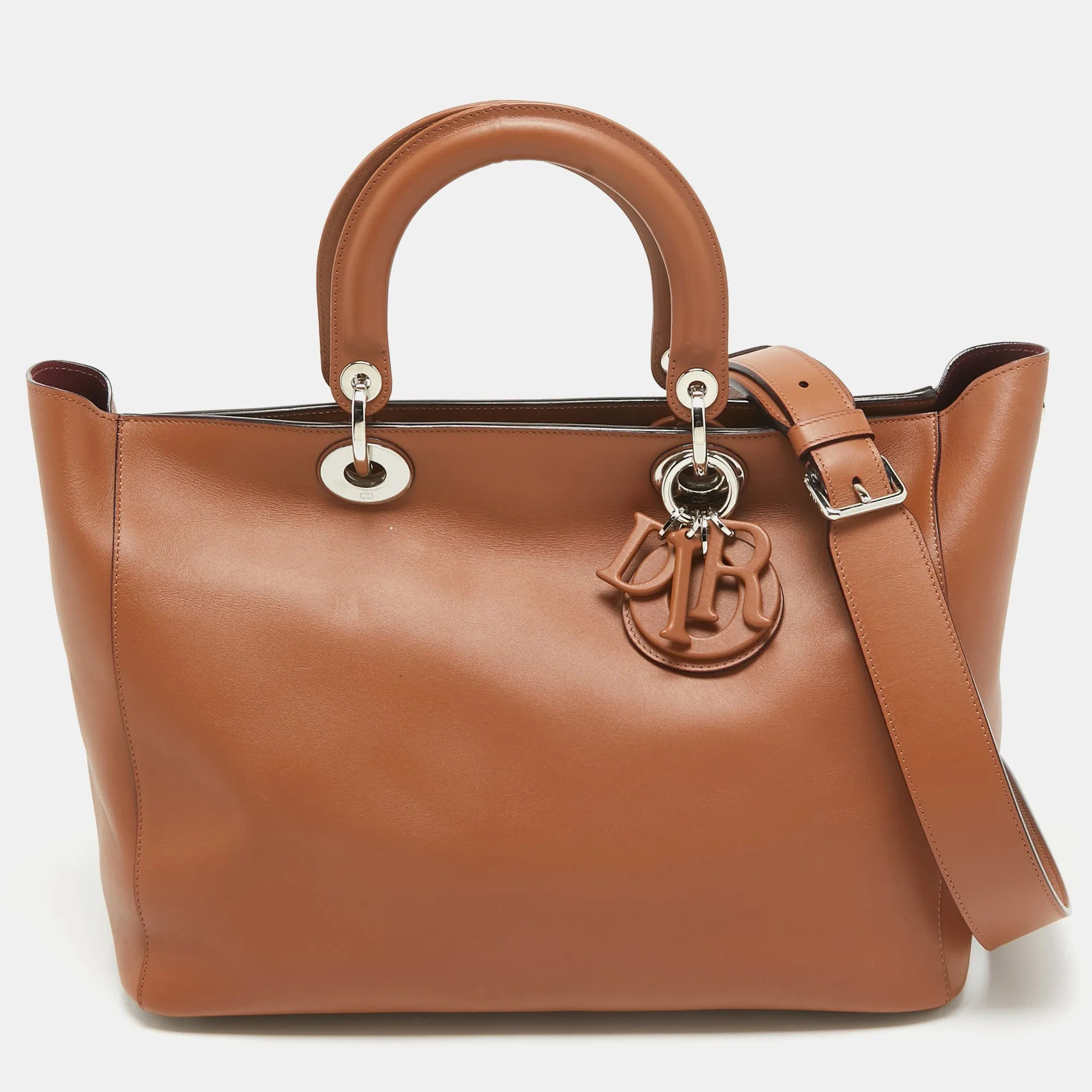 Brown Leather Diorissimo Zip Shopper Tote
