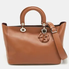 Brown Leather Diorissimo Zip Shopper Tote