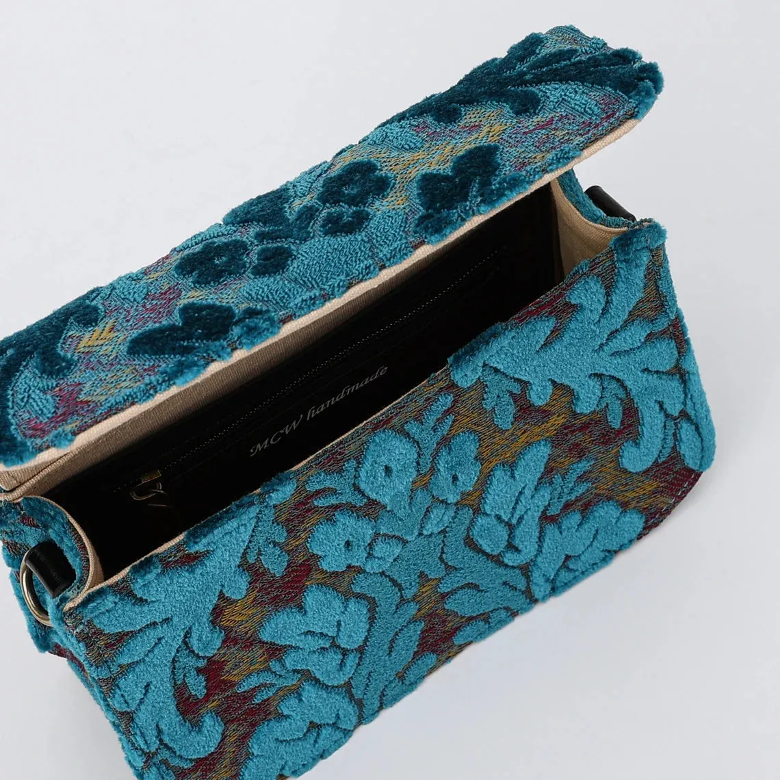 Burnout Velvet Aqua Blue Flap Crossbody Bag