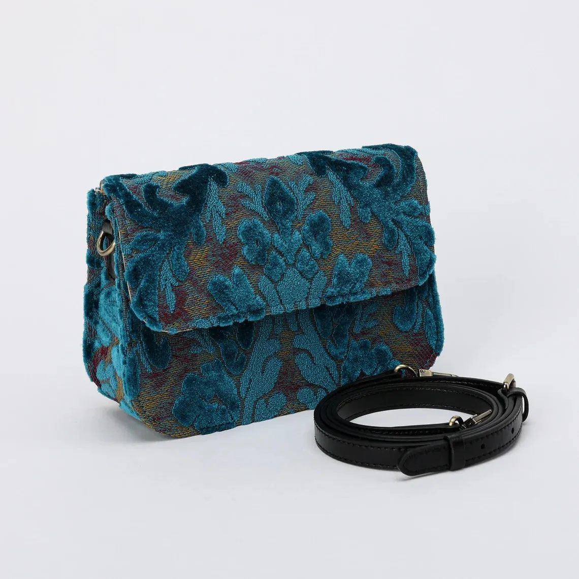 Burnout Velvet Aqua Blue Flap Crossbody Bag
