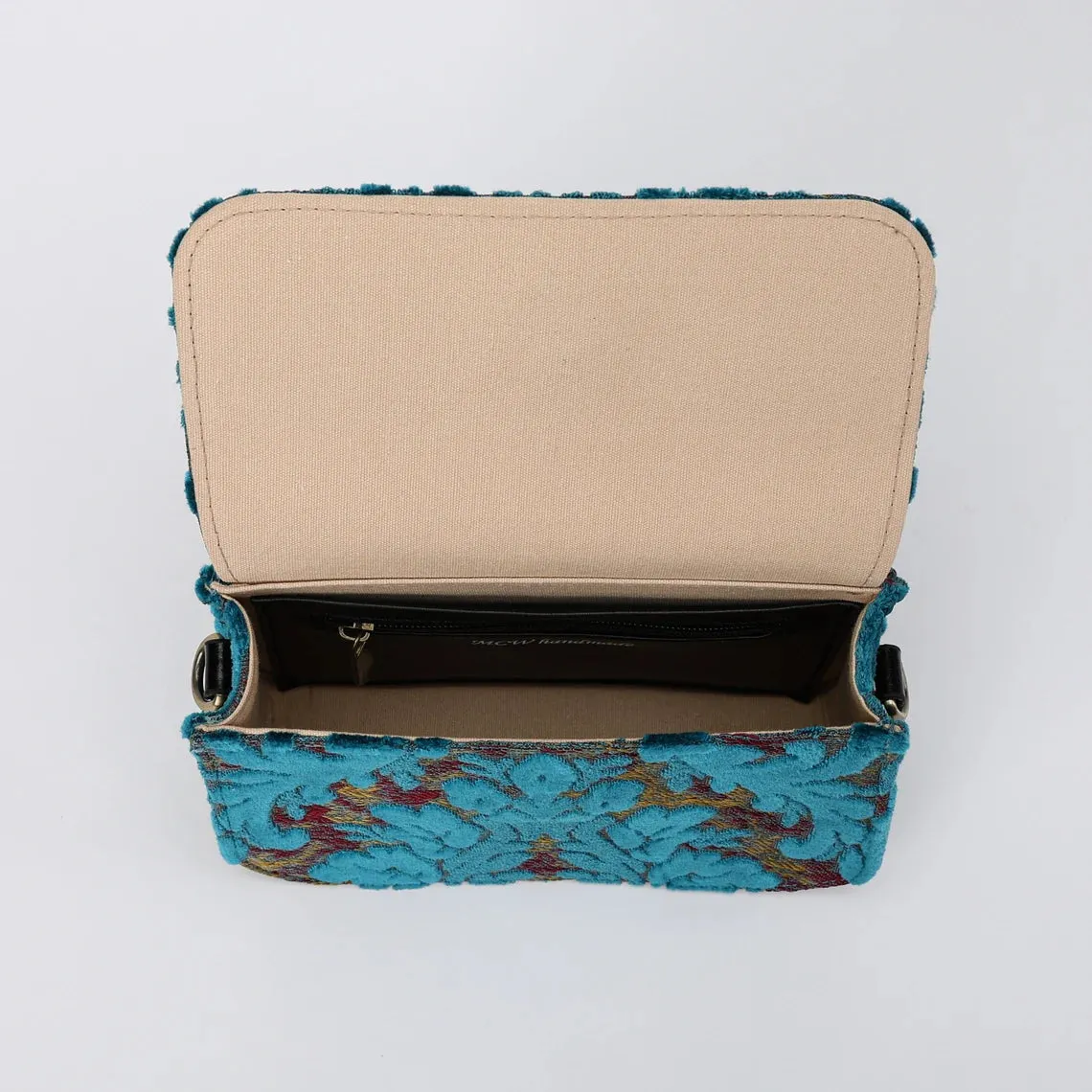 Burnout Velvet Aqua Blue Flap Crossbody Bag