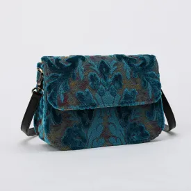 Burnout Velvet Aqua Blue Flap Crossbody Bag