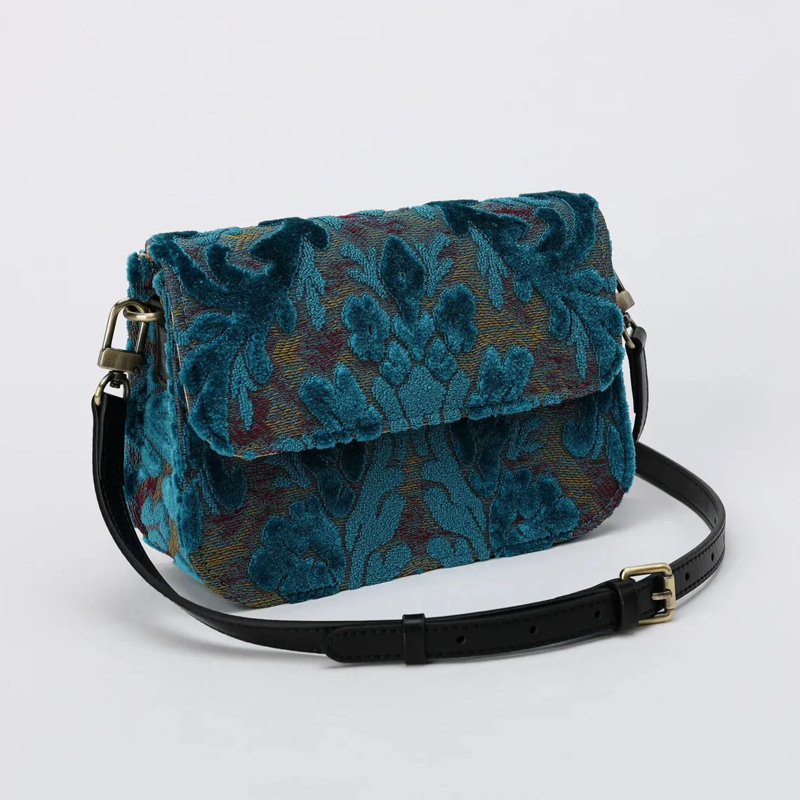 Burnout Velvet Aqua Blue Flap Crossbody Bag