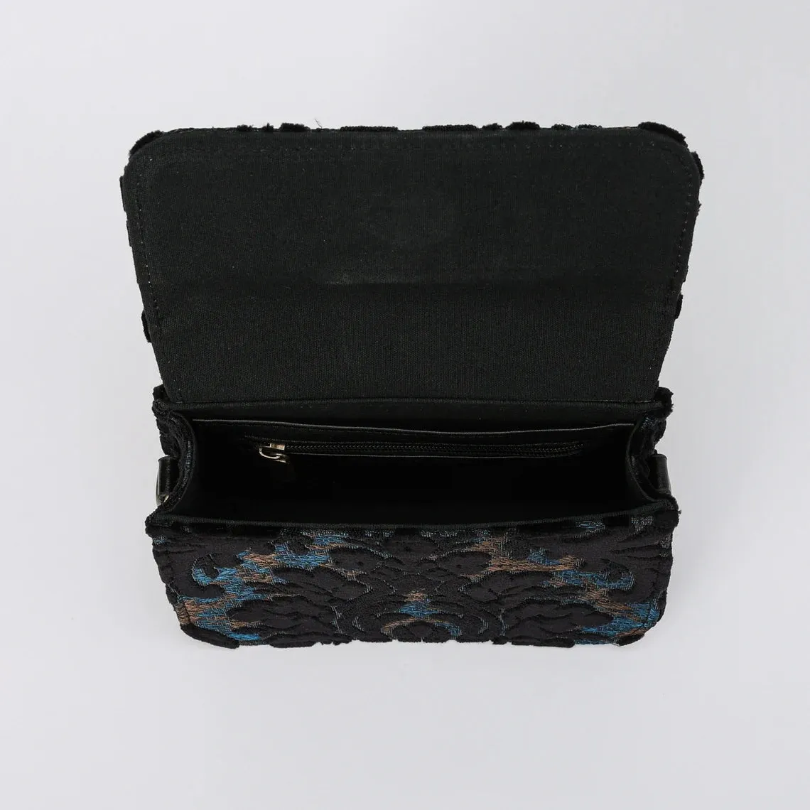 Burnout Velvet Black Flap Crossbody Bag