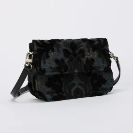 Burnout Velvet Black Flap Crossbody Bag