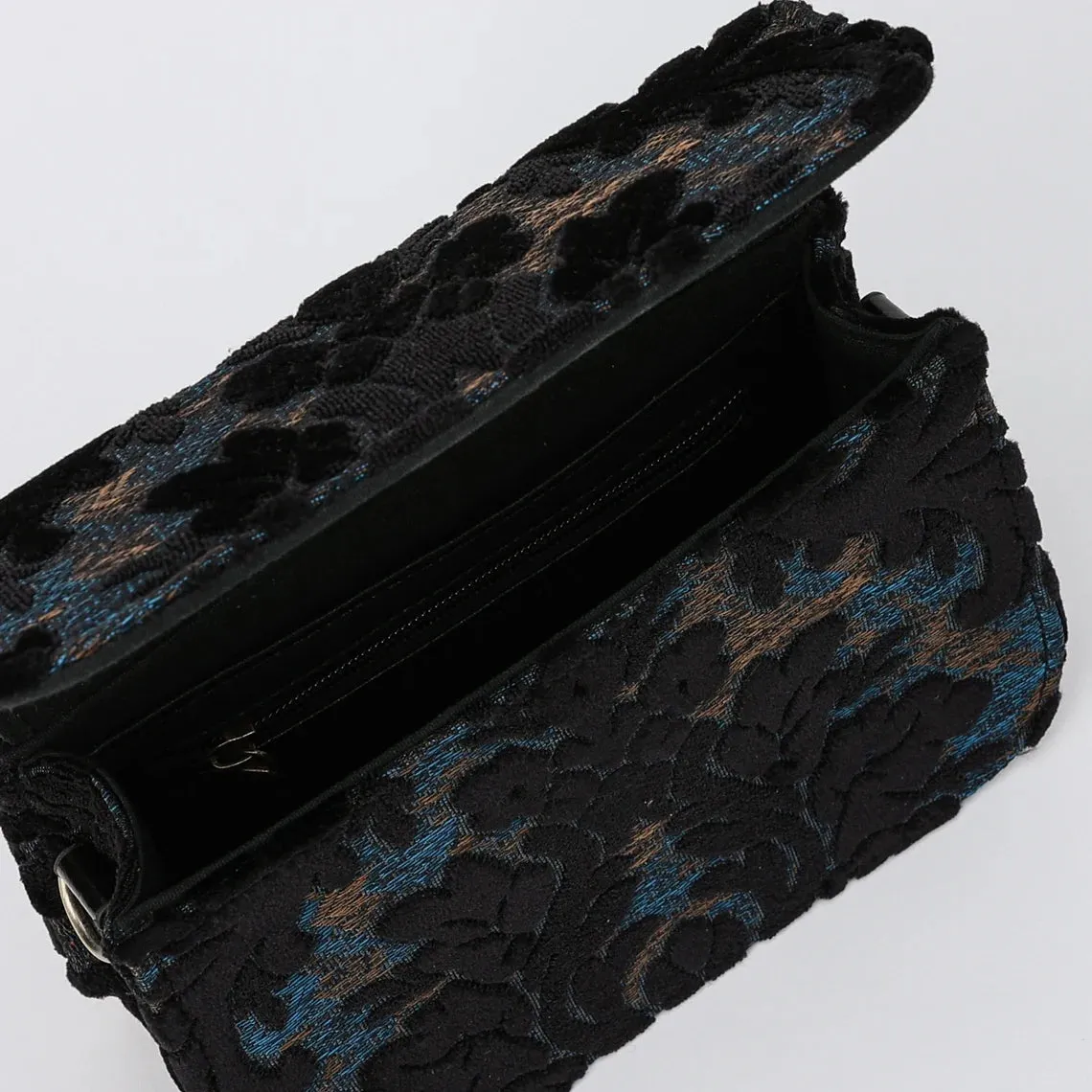 Burnout Velvet Black Flap Crossbody Bag