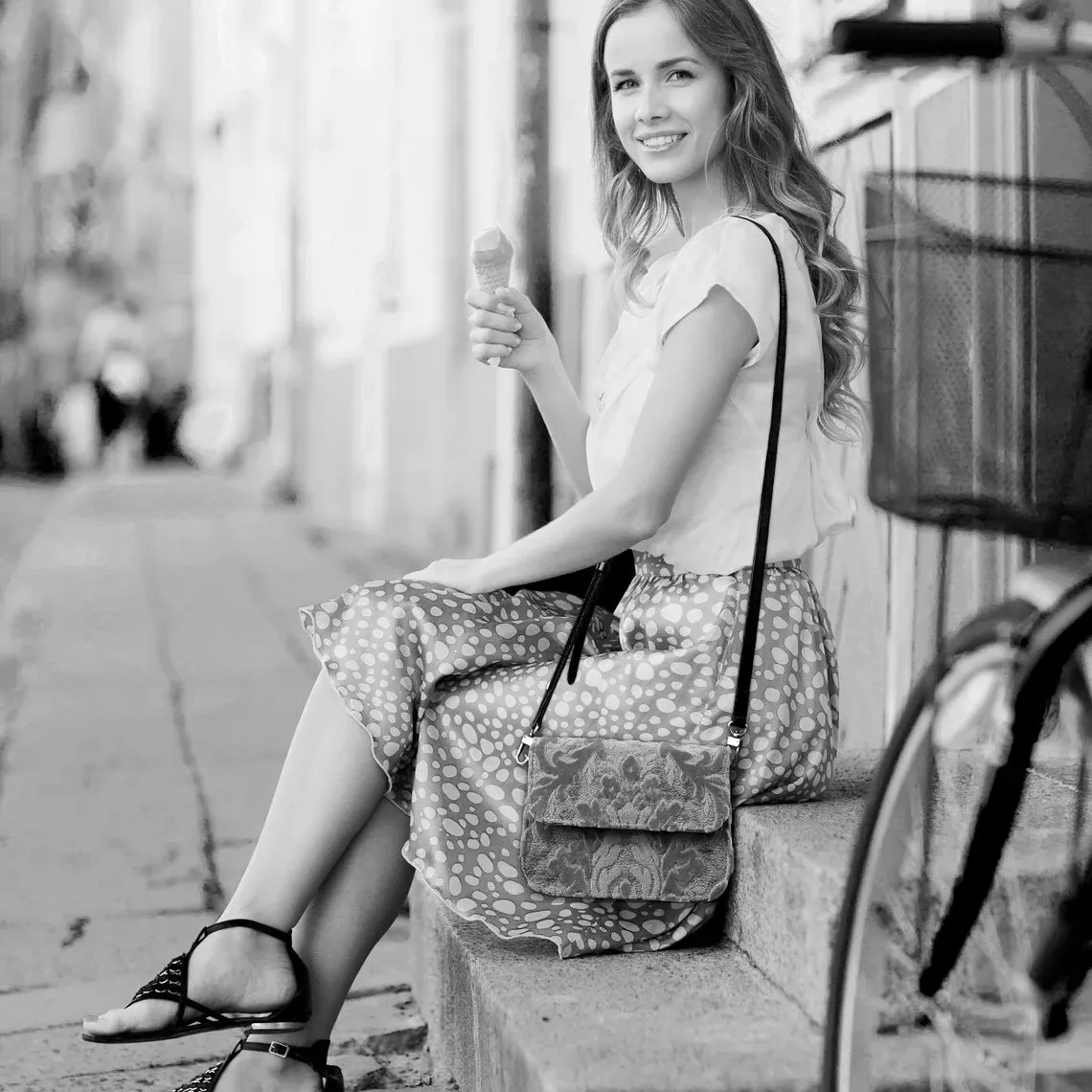 Burnout Velvet Black Flap Crossbody Bag