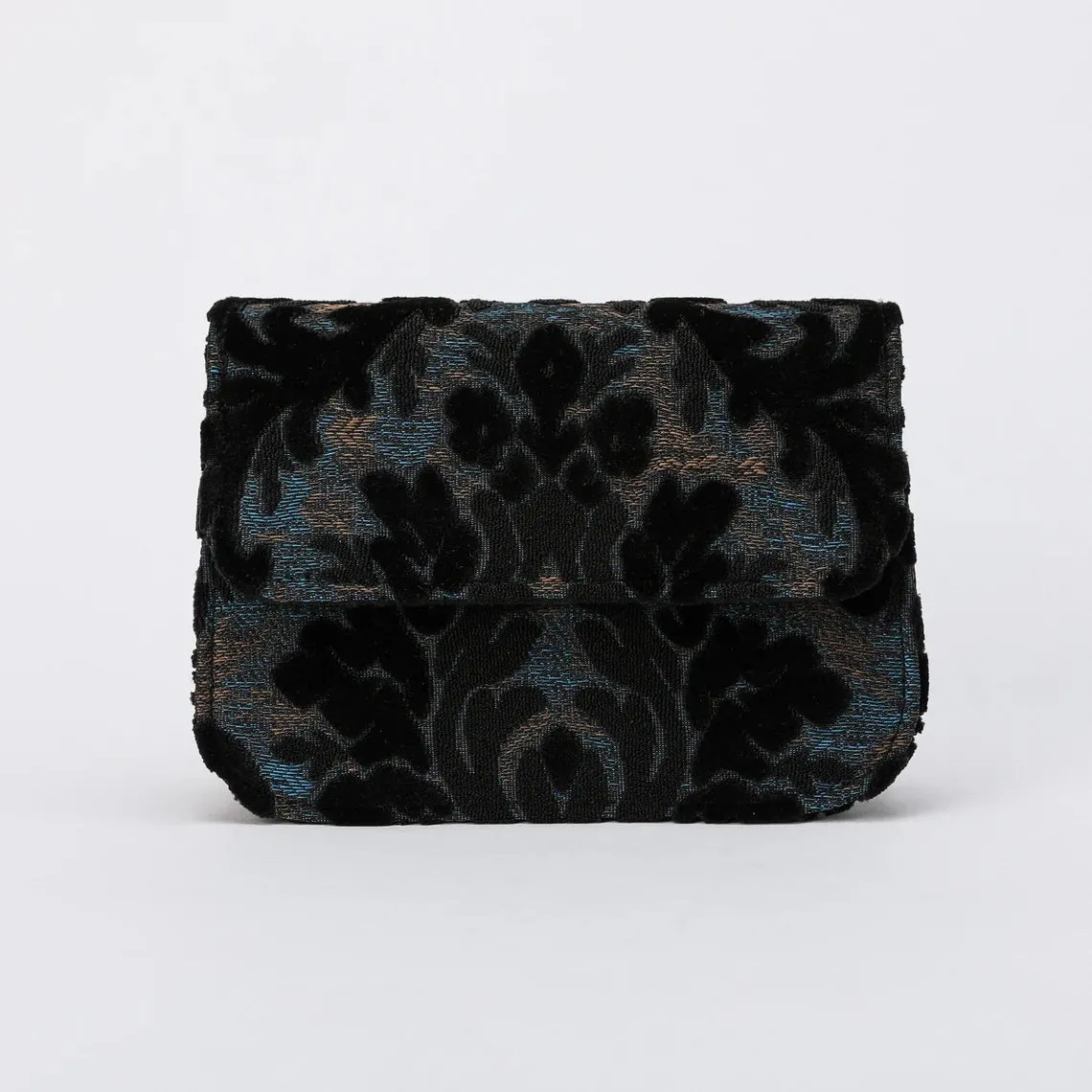 Burnout Velvet Black Flap Crossbody Bag