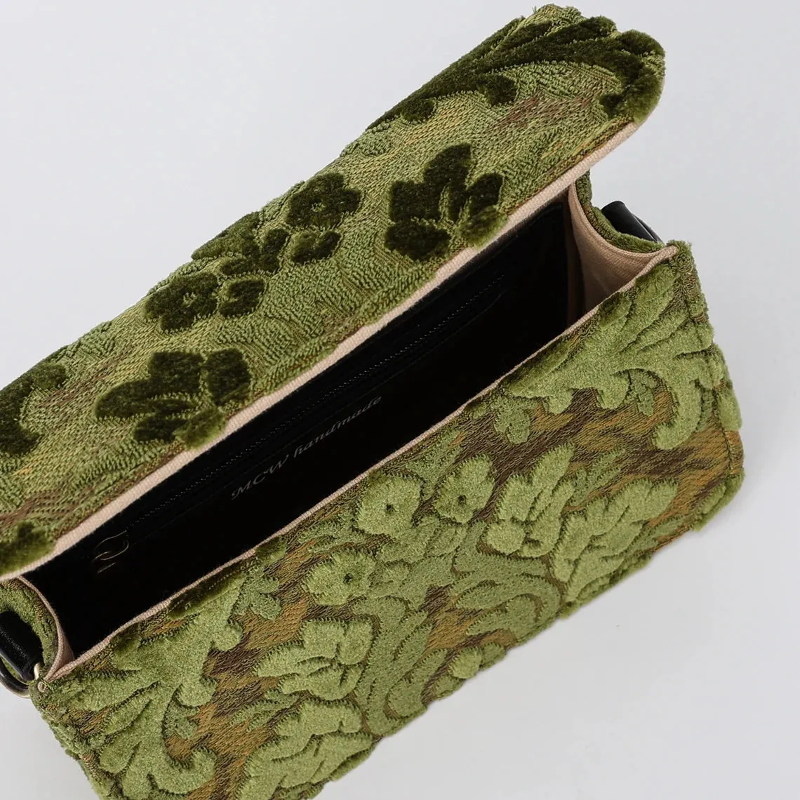 Burnout Velvet Fern Green Flap Crossbody Bag