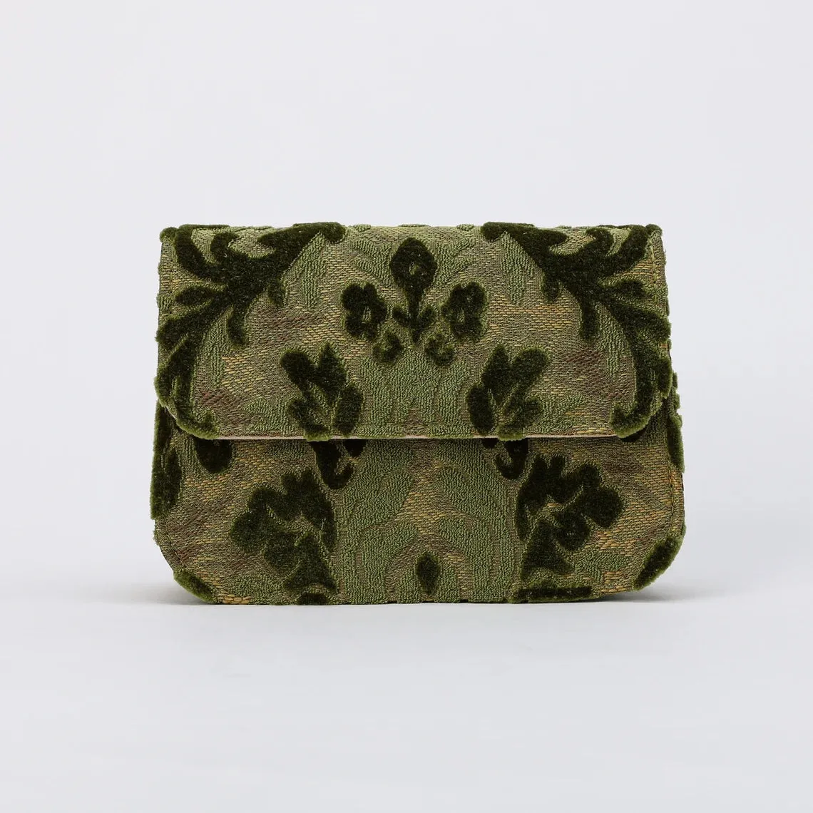 Burnout Velvet Fern Green Flap Crossbody Bag