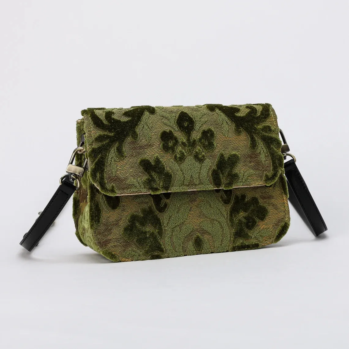 Burnout Velvet Fern Green Flap Crossbody Bag