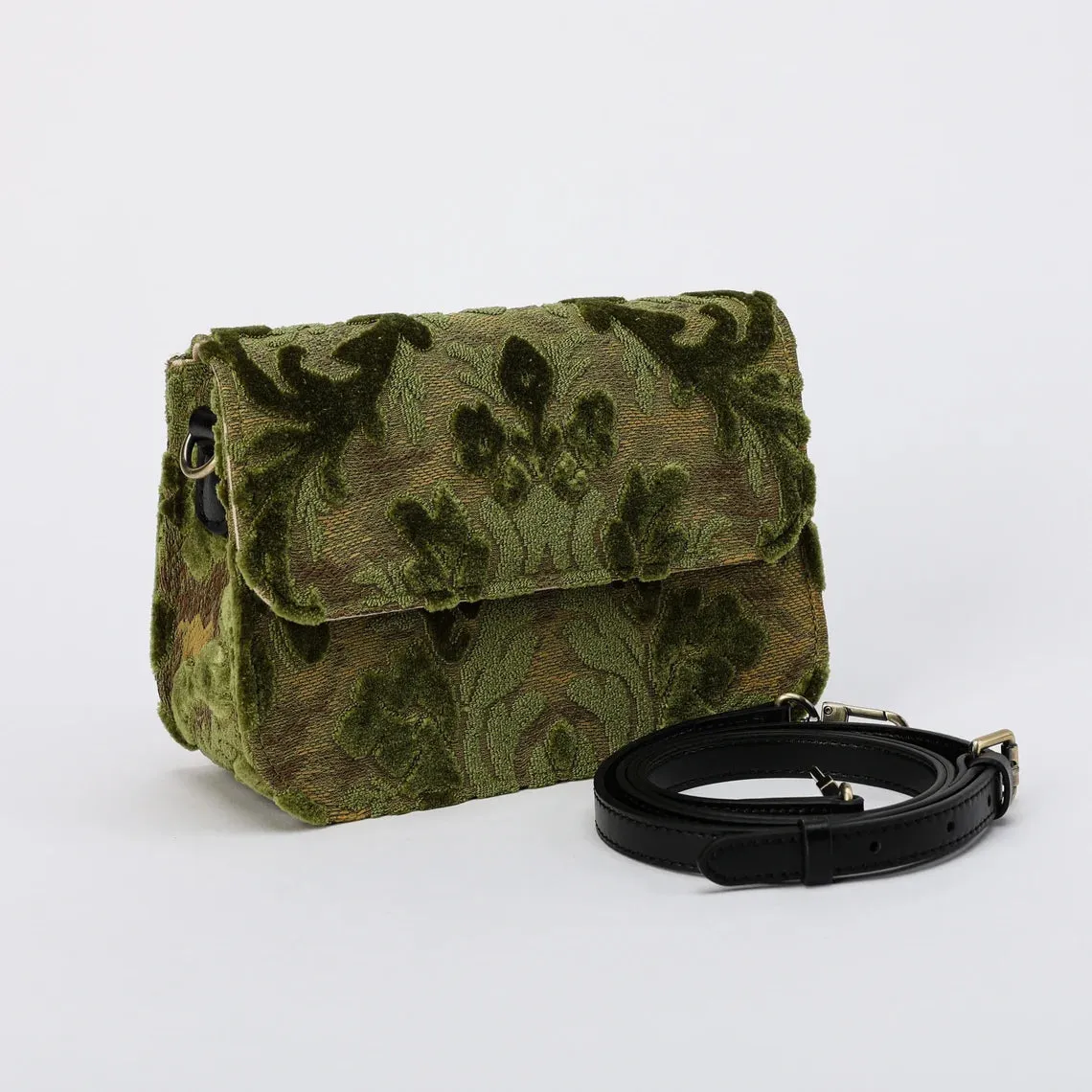 Burnout Velvet Fern Green Flap Crossbody Bag
