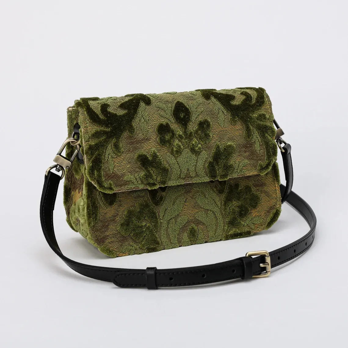Burnout Velvet Fern Green Flap Crossbody Bag