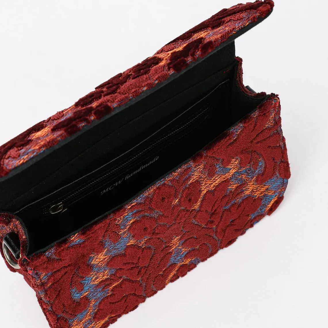 Burnout Velvet Wine Flap Crossbody Bag