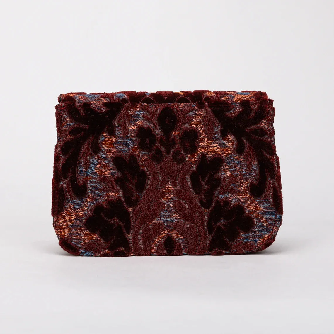 Burnout Velvet Wine Flap Crossbody Bag