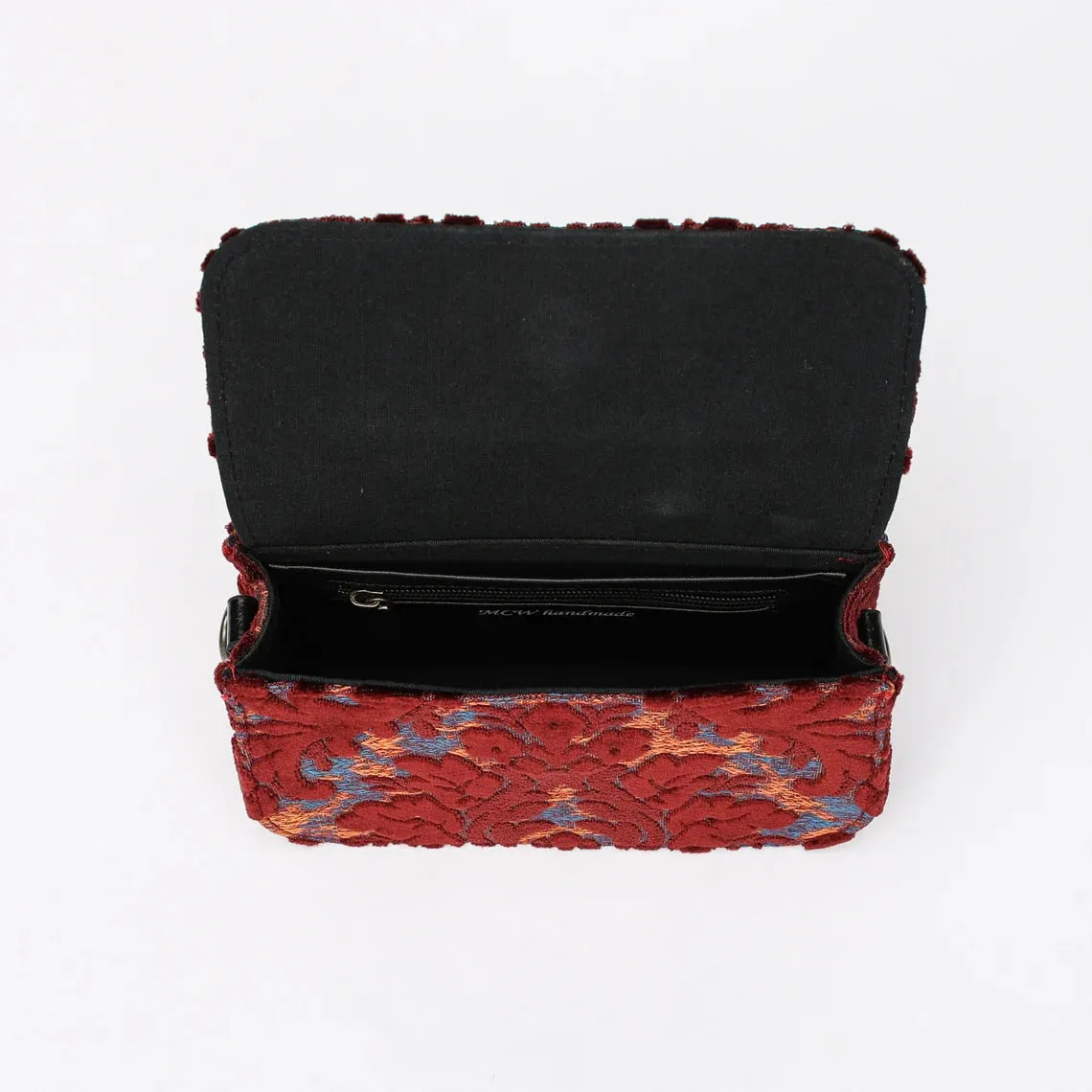 Burnout Velvet Wine Flap Crossbody Bag