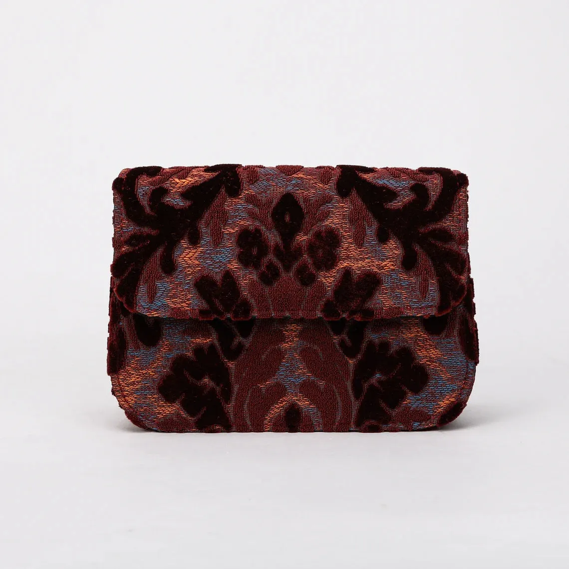 Burnout Velvet Wine Flap Crossbody Bag