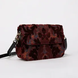 Burnout Velvet Wine Flap Crossbody Bag