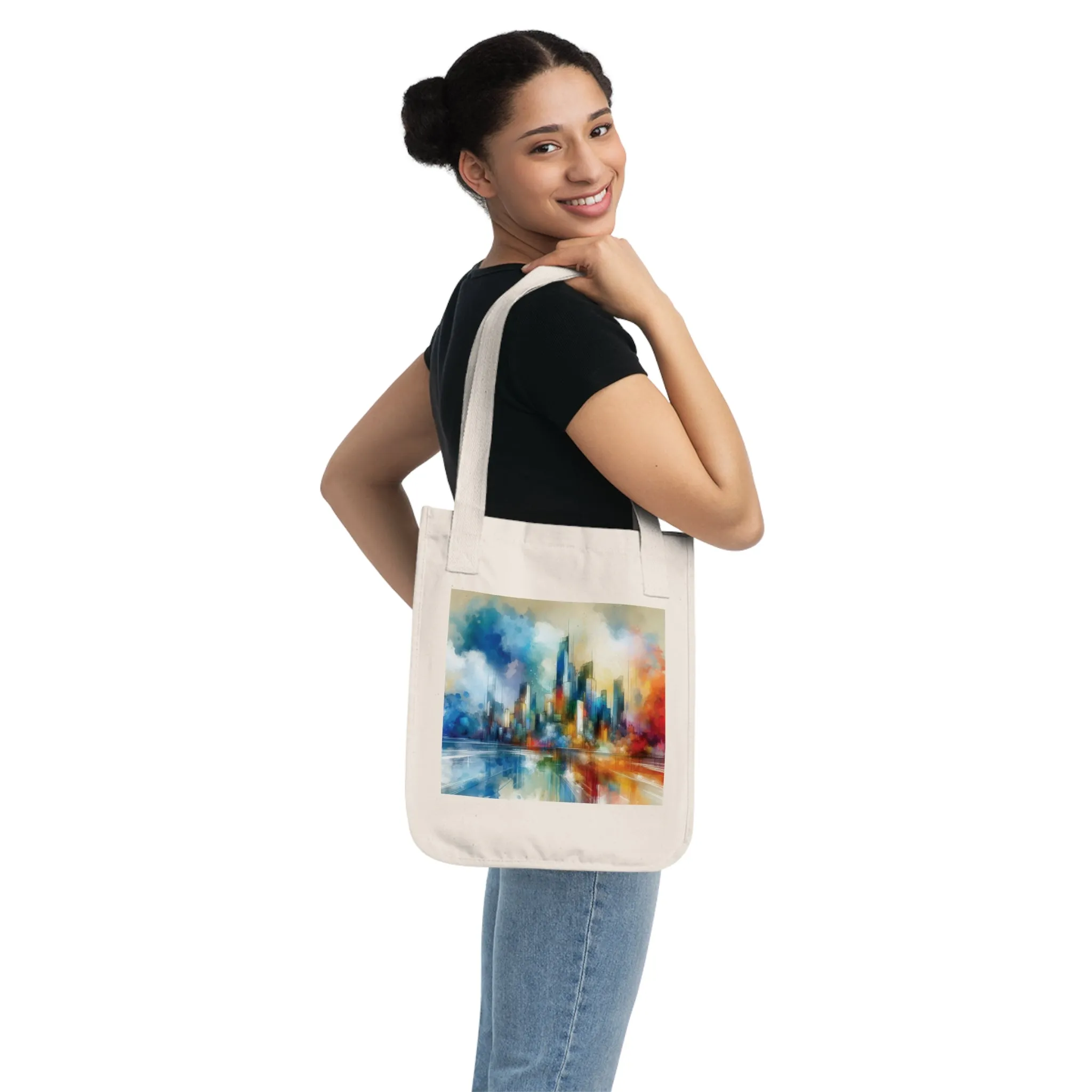 City skyline and colourful minimal design Organic Canvas Tote Bag