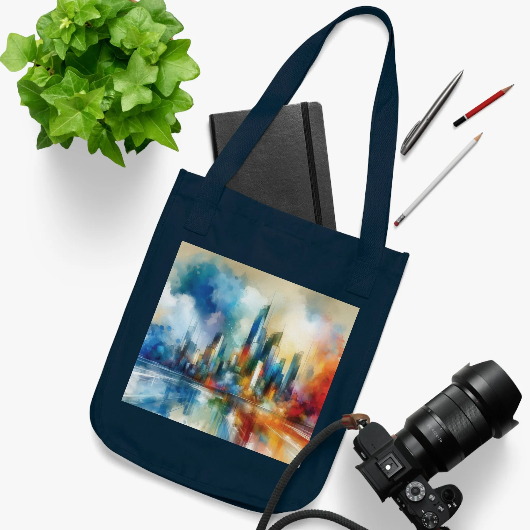 City skyline and colourful minimal design Organic Canvas Tote Bag