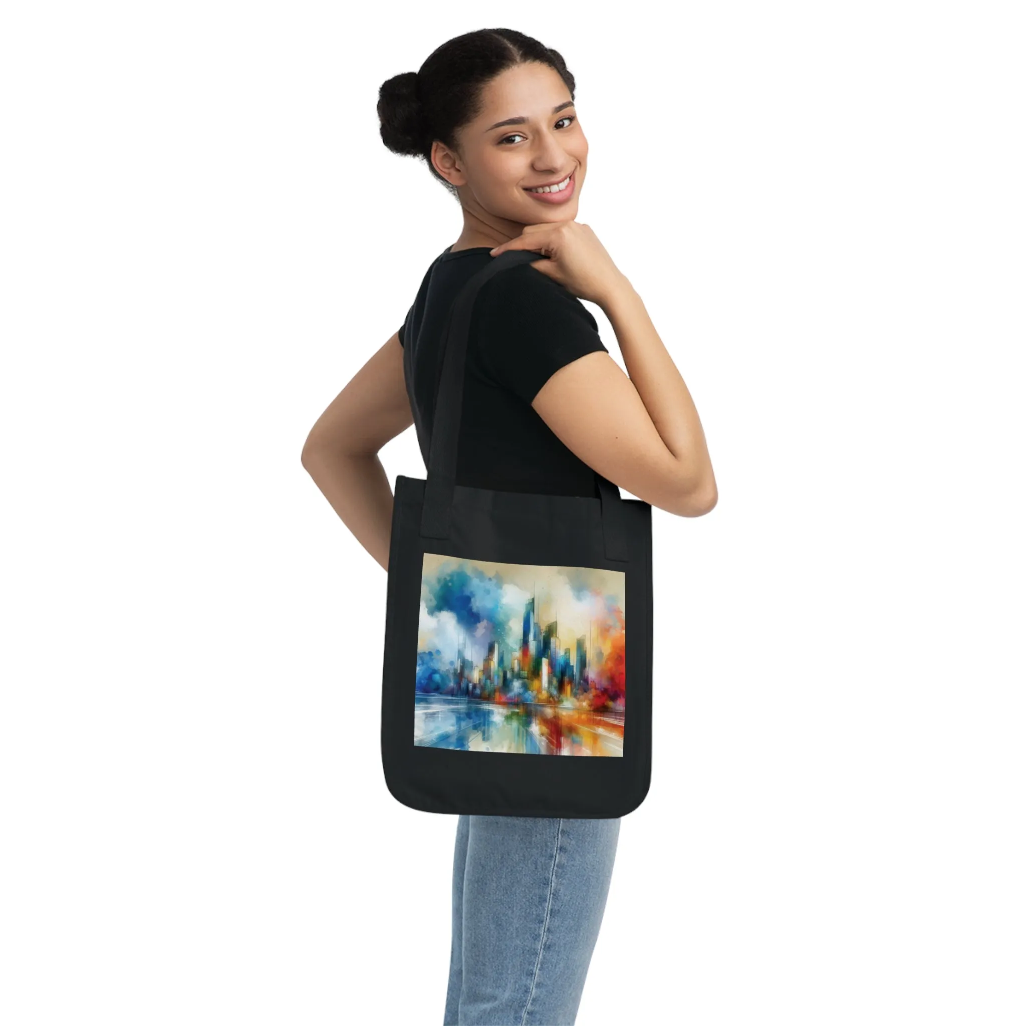 City skyline and colourful minimal design Organic Canvas Tote Bag