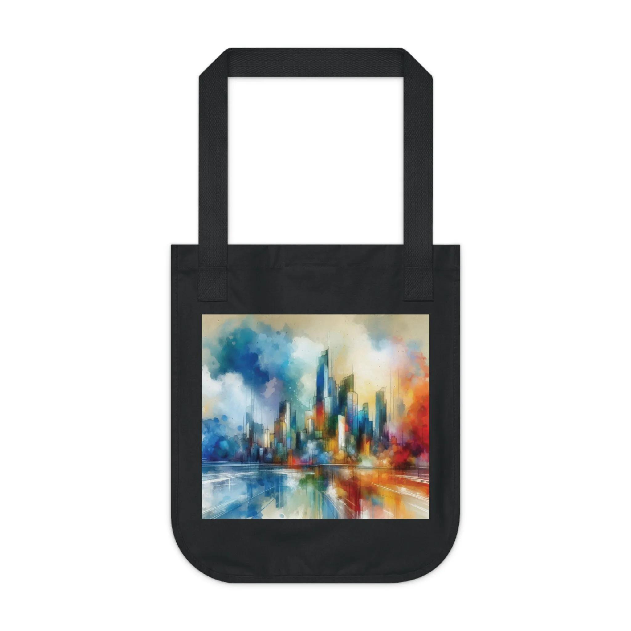 City skyline and colourful minimal design Organic Canvas Tote Bag