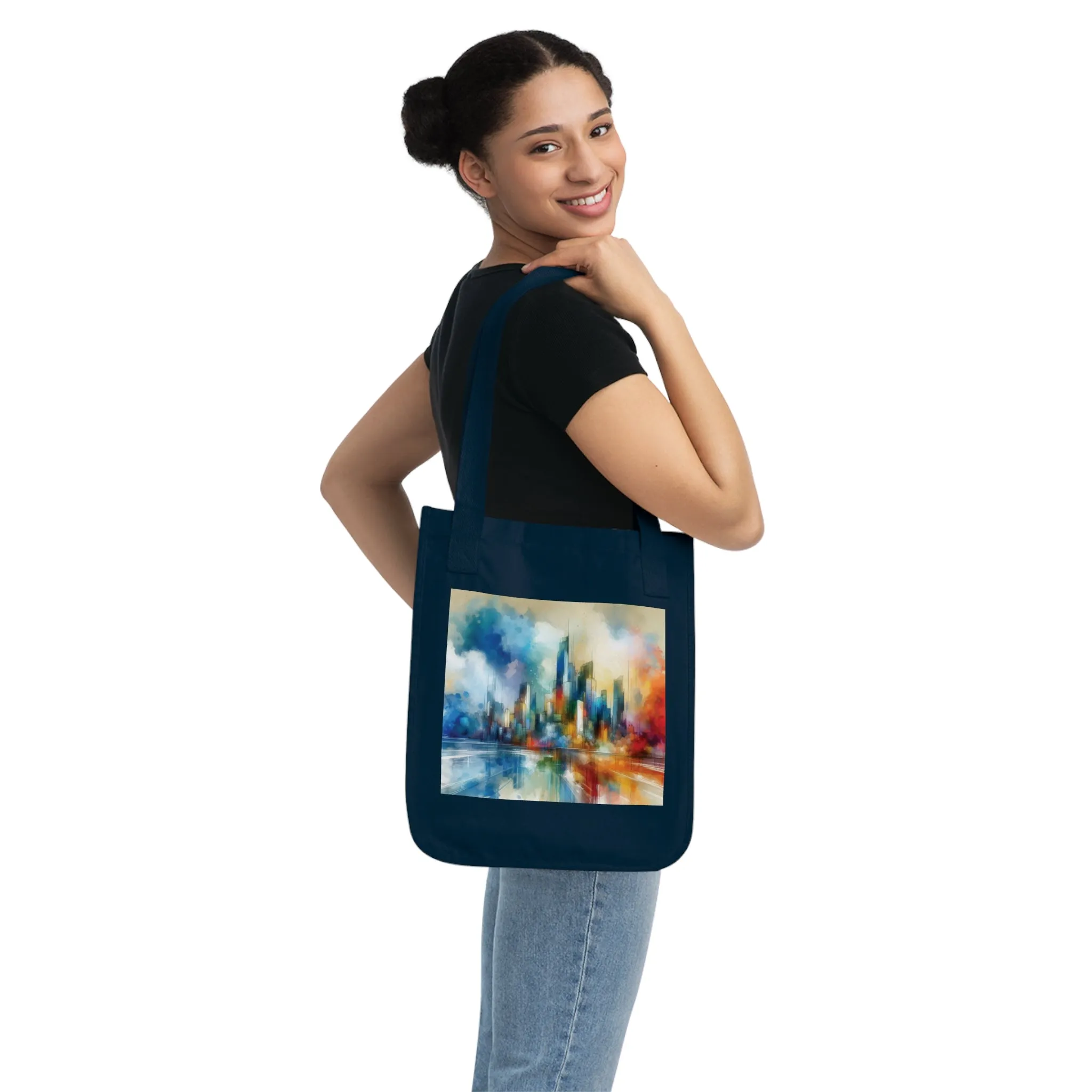 City skyline and colourful minimal design Organic Canvas Tote Bag