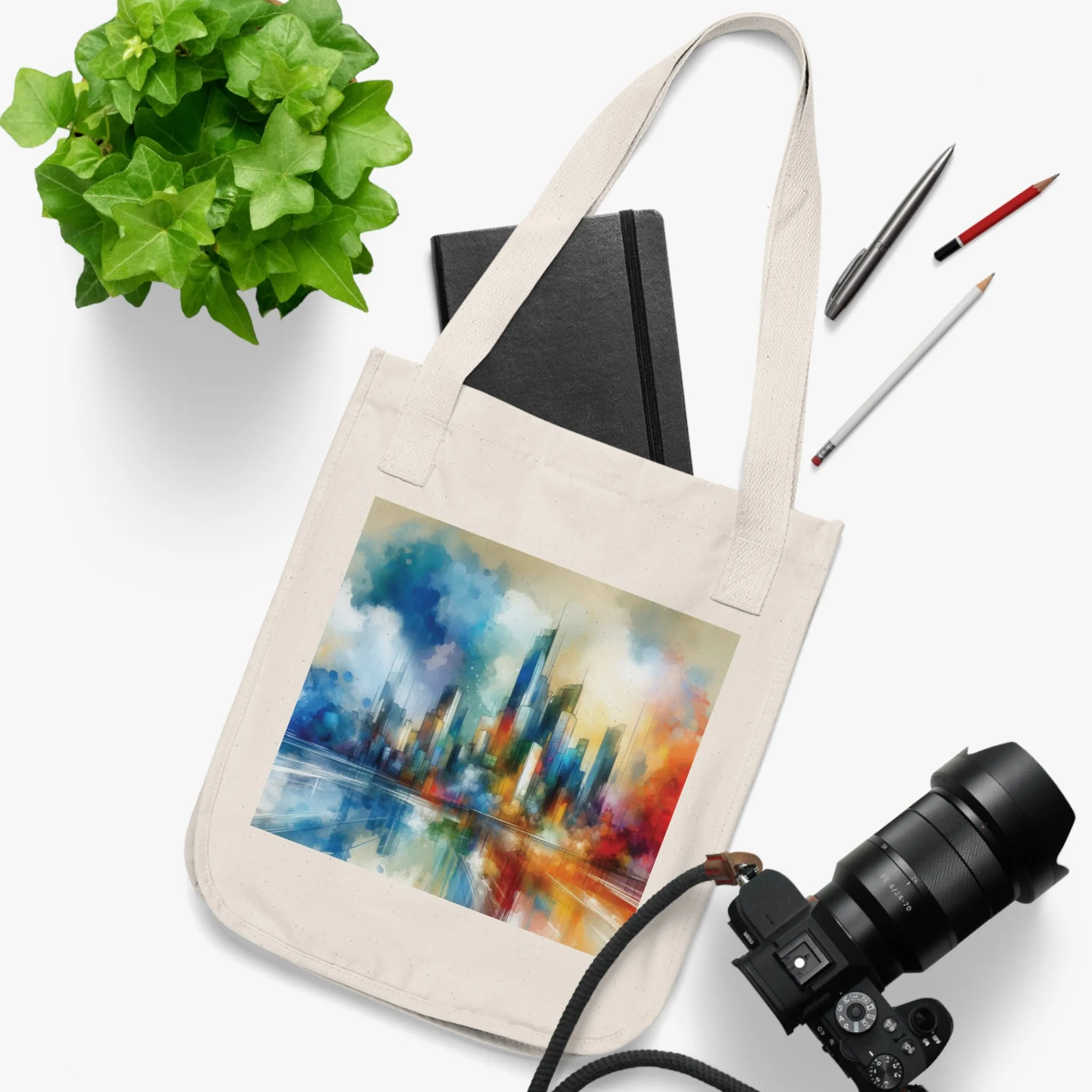 City skyline and colourful minimal design Organic Canvas Tote Bag