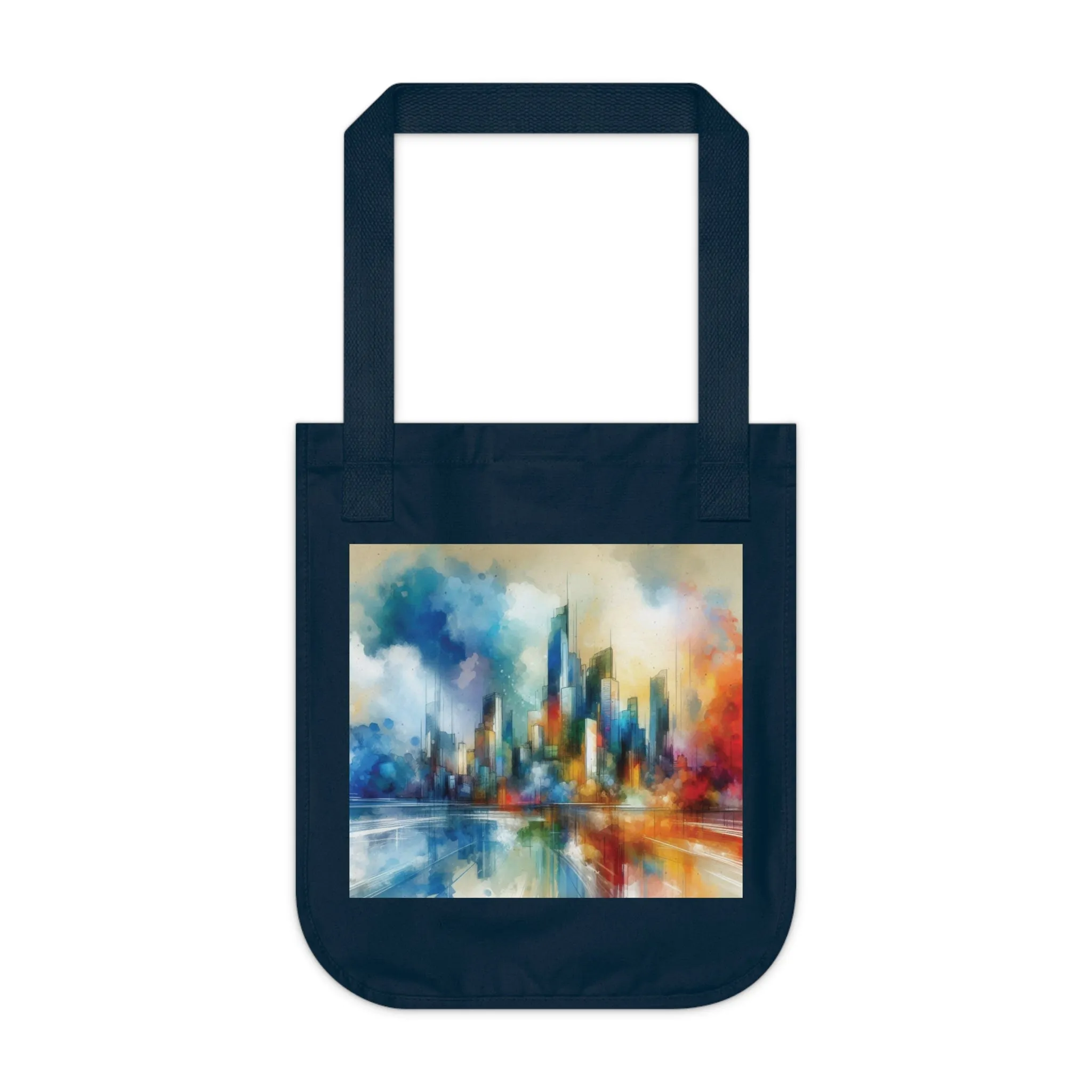City skyline and colourful minimal design Organic Canvas Tote Bag