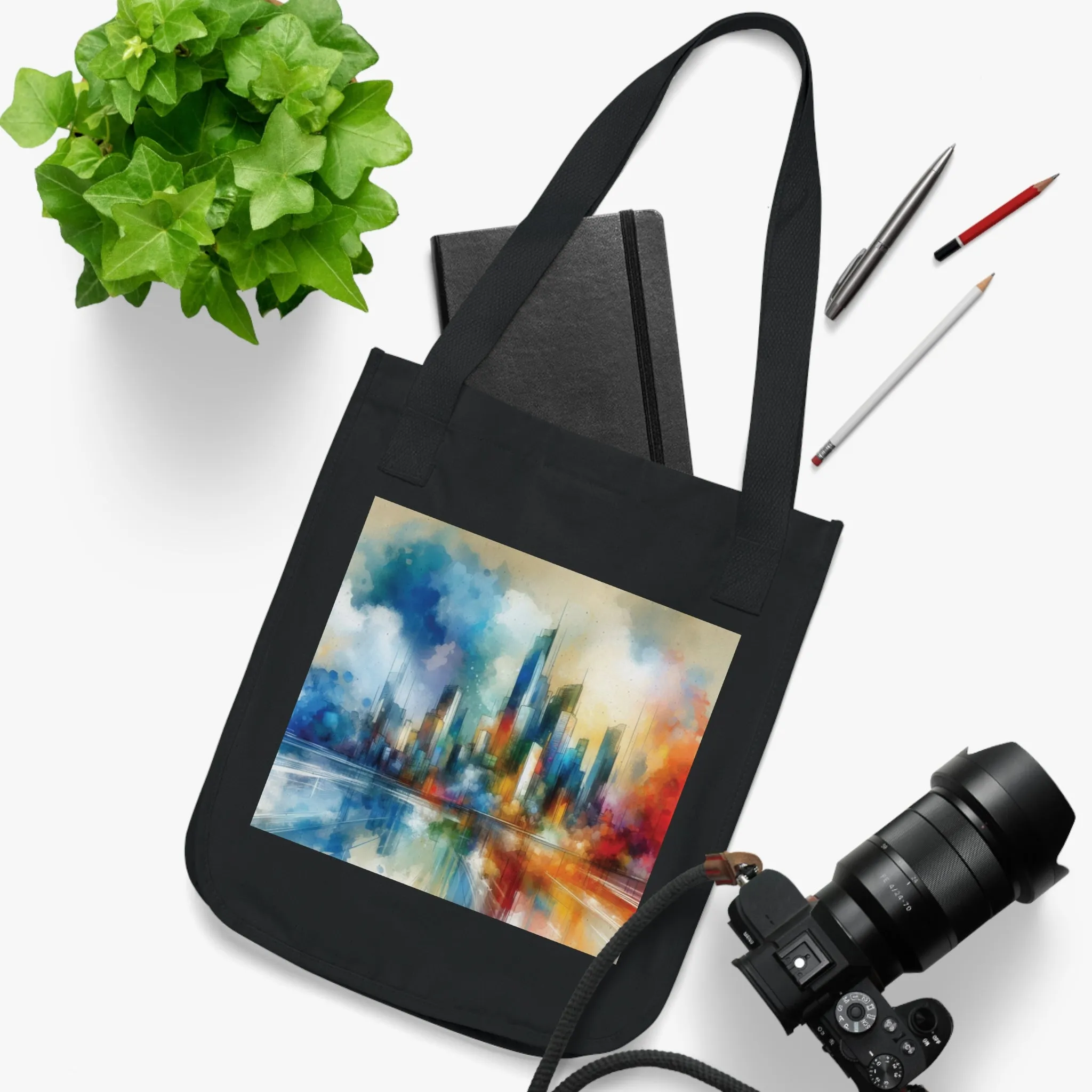 City skyline and colourful minimal design Organic Canvas Tote Bag