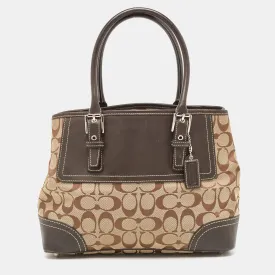 Dark Brown/Beige Signature Canvas and Leather Hampton Tote