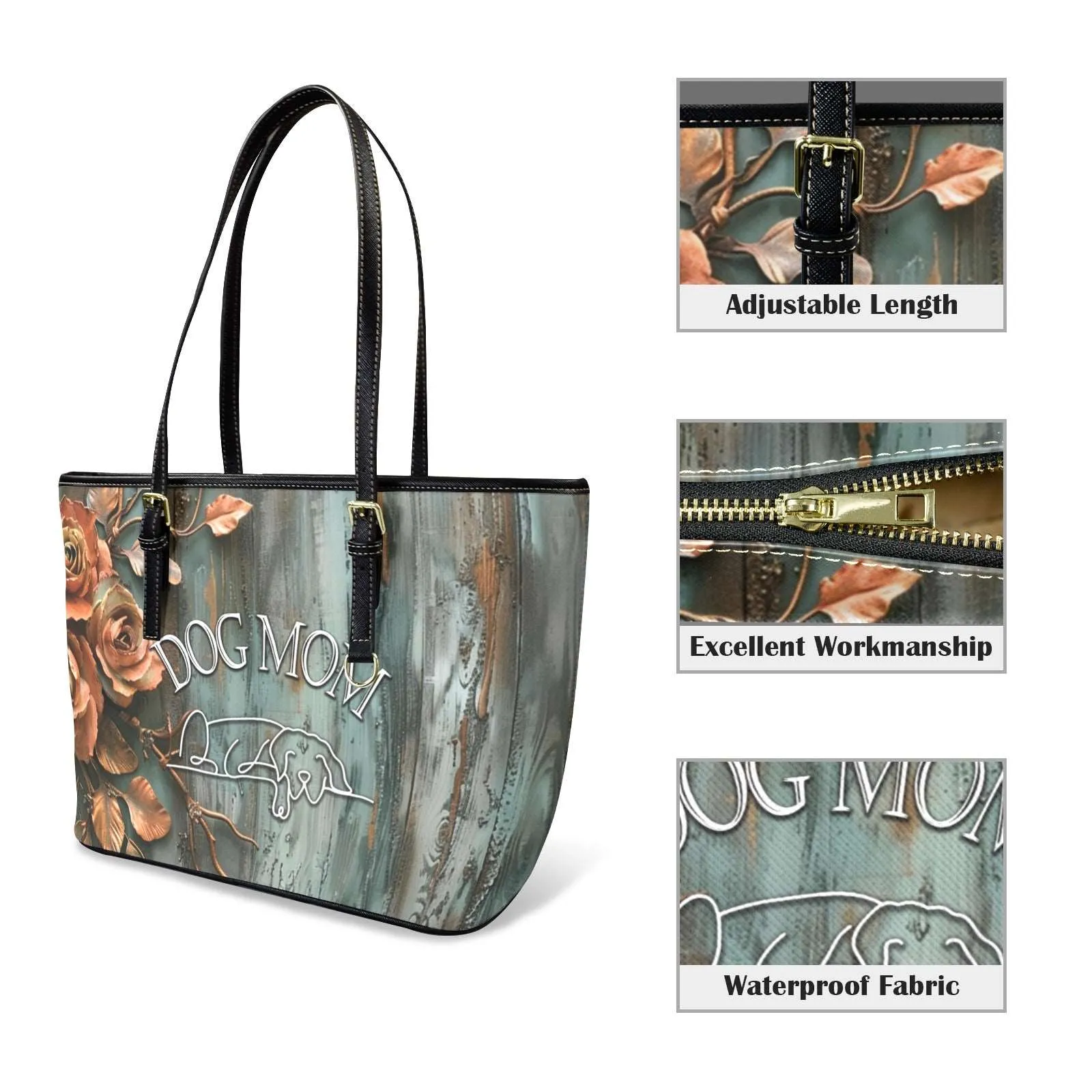 Dog Mom Farmhouse Patina Rose Durable Zipper Handbag