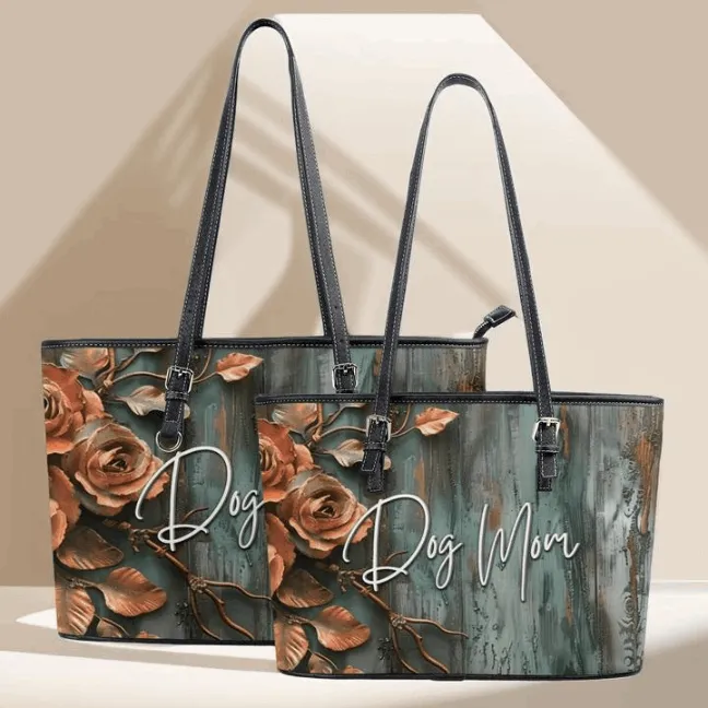 Dog Mom Farmhouse Patina Rose Durable Zipper Handbag